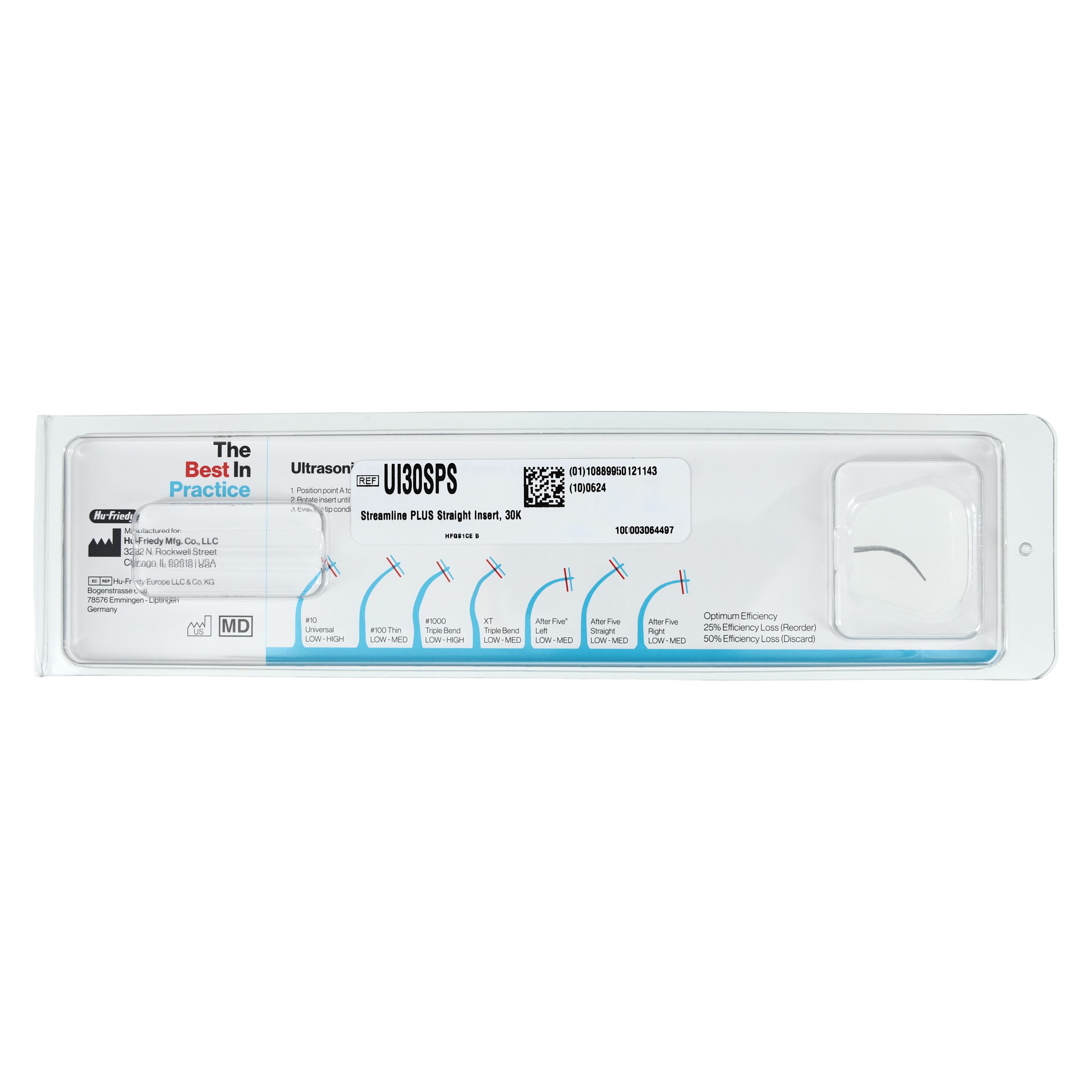 Hu-Friedy Streamline PLUS Ultrasonic Insert, Straight Tip, 30 kHz, Blue Silicone Grip, UI30SPS thumbnail 2
