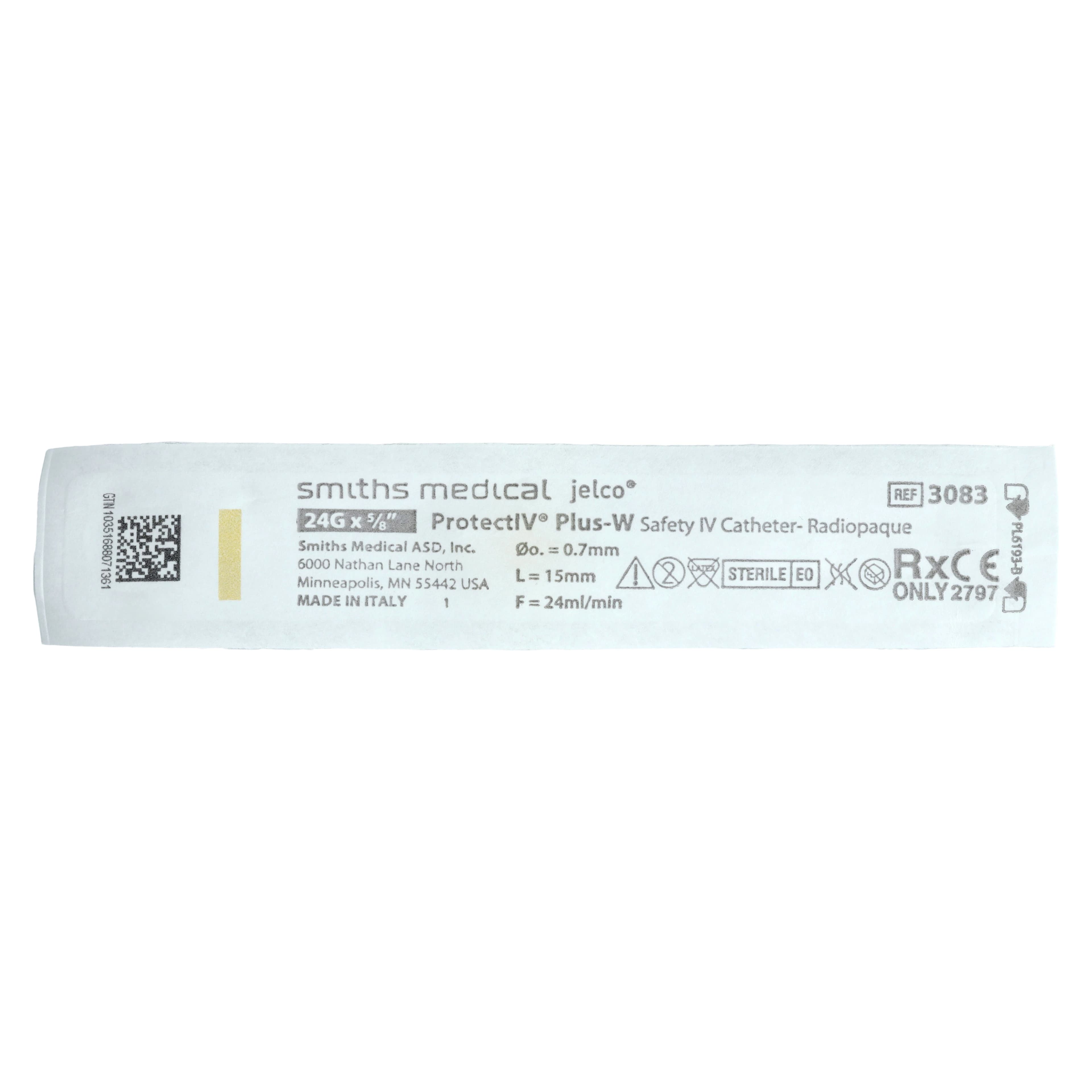 Jelco Protectiv Plus IV Catheter with Wings, 24 Gauge, 5/8" Length, Safety Straight, Yellow, Sterile, 50/Box thumbnail 2