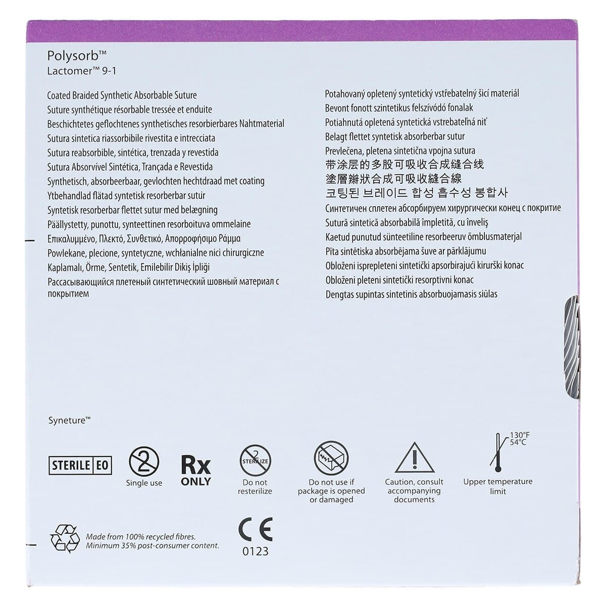 Medtronic Polysorb Absorbable Suture, 2-0, 30" Polyester Braid, C-23 Reverse Cutting 1/2 Circle Needle 24mm, Undyed, 36/Case thumbnail 5
