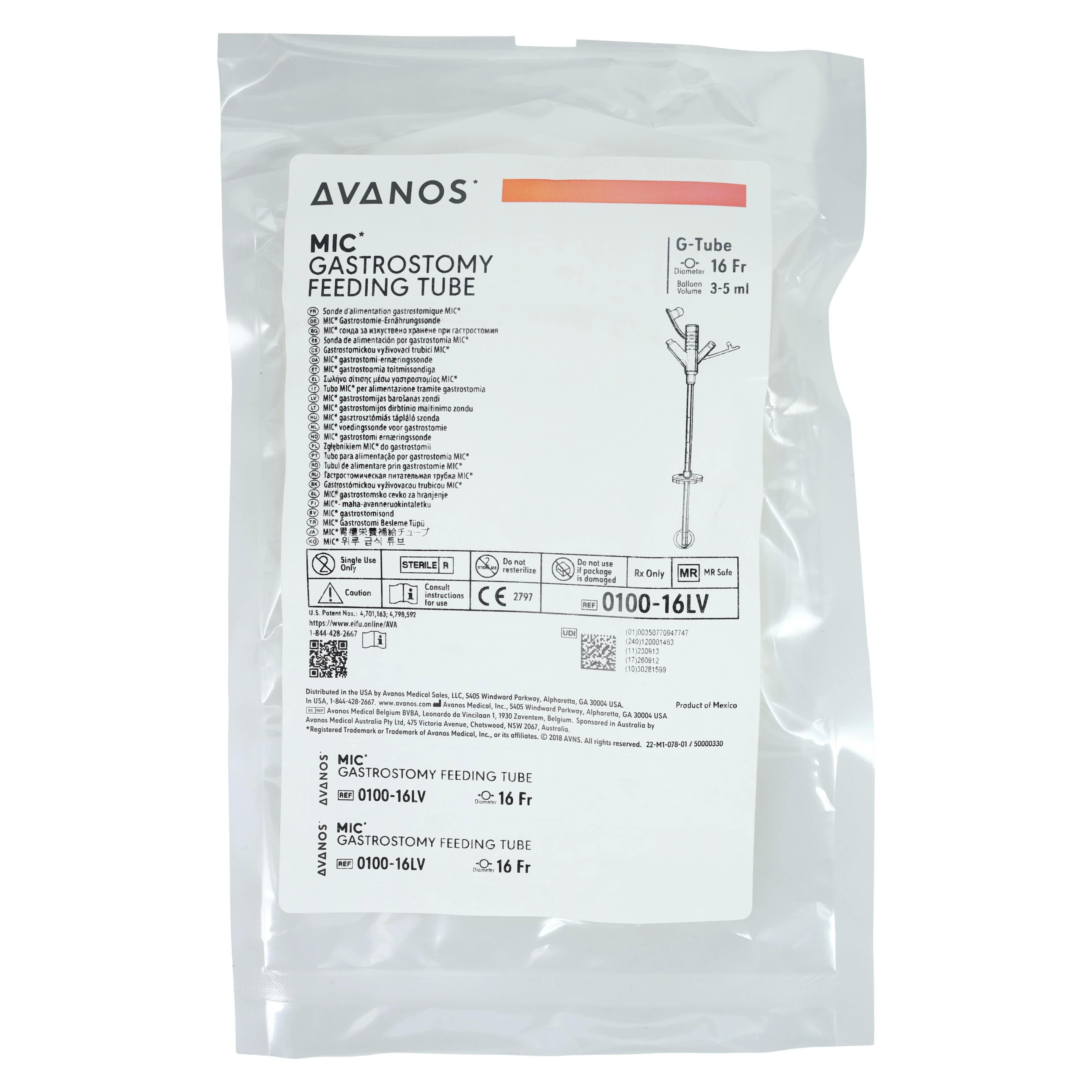 Avanos Medical MIC Gastrostomy Feeding Tube, 16Fr - Tube Gastro 16fr - Image 1