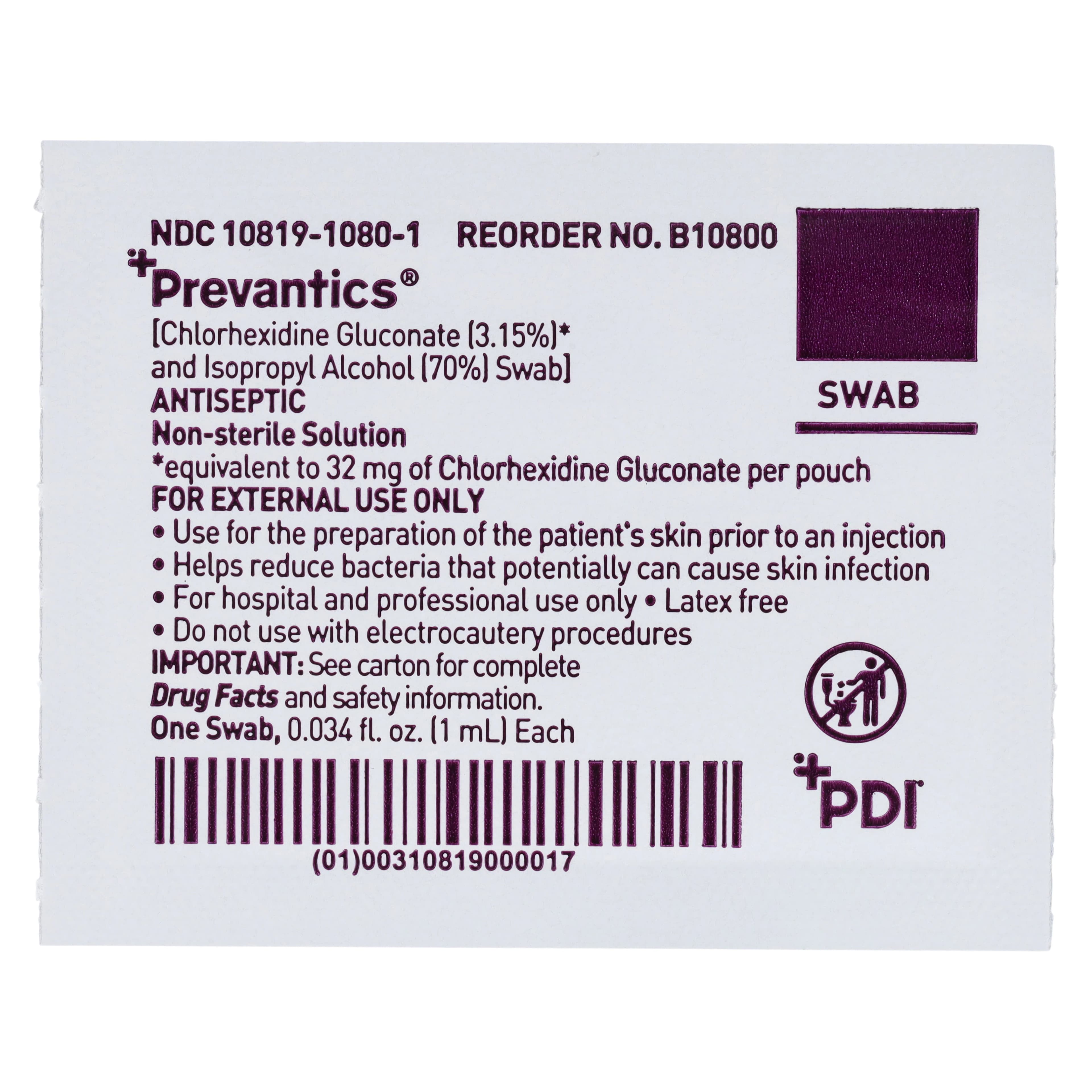 PDI Prevantics Swab, 3.15% Chlorhexidine Gluconate & 70% Isopropyl Alcohol, 1 mL, B10800 thumbnail 3