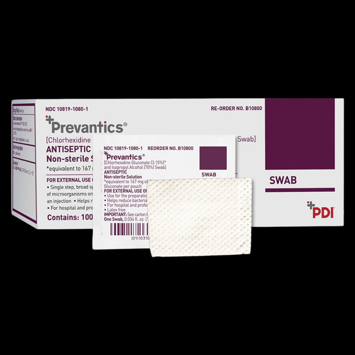 PDI Prevantics Swab, 3.15% Chlorhexidine Gluconate & 70% Isopropyl Alcohol, 1 mL, B10800 thumbnail 2