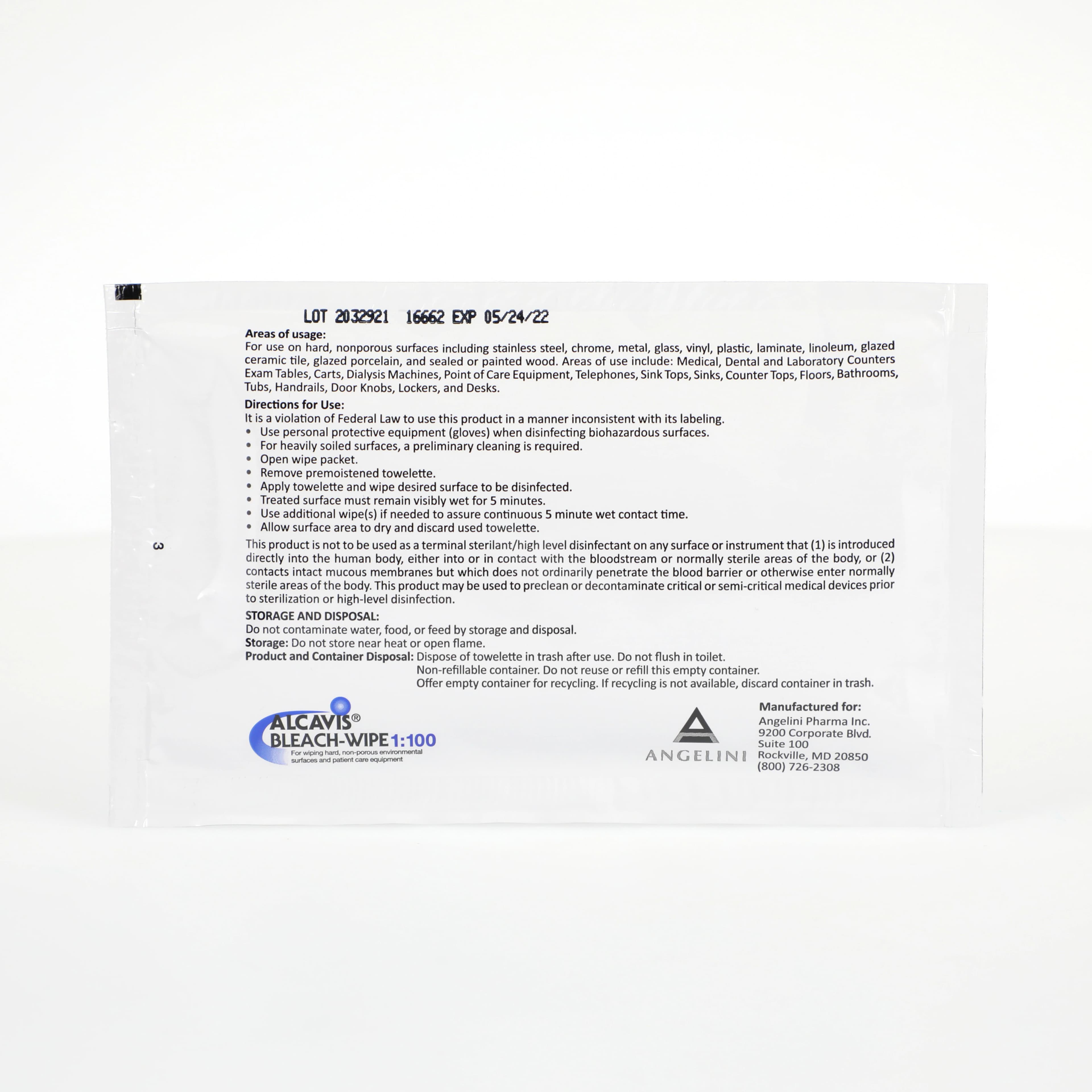 Alcavis Surface Wipe Disinfectant Doubles, 8 in x 10 in, Individually Packaged, 50/Box - Bleach Wipes Double - Image 1
