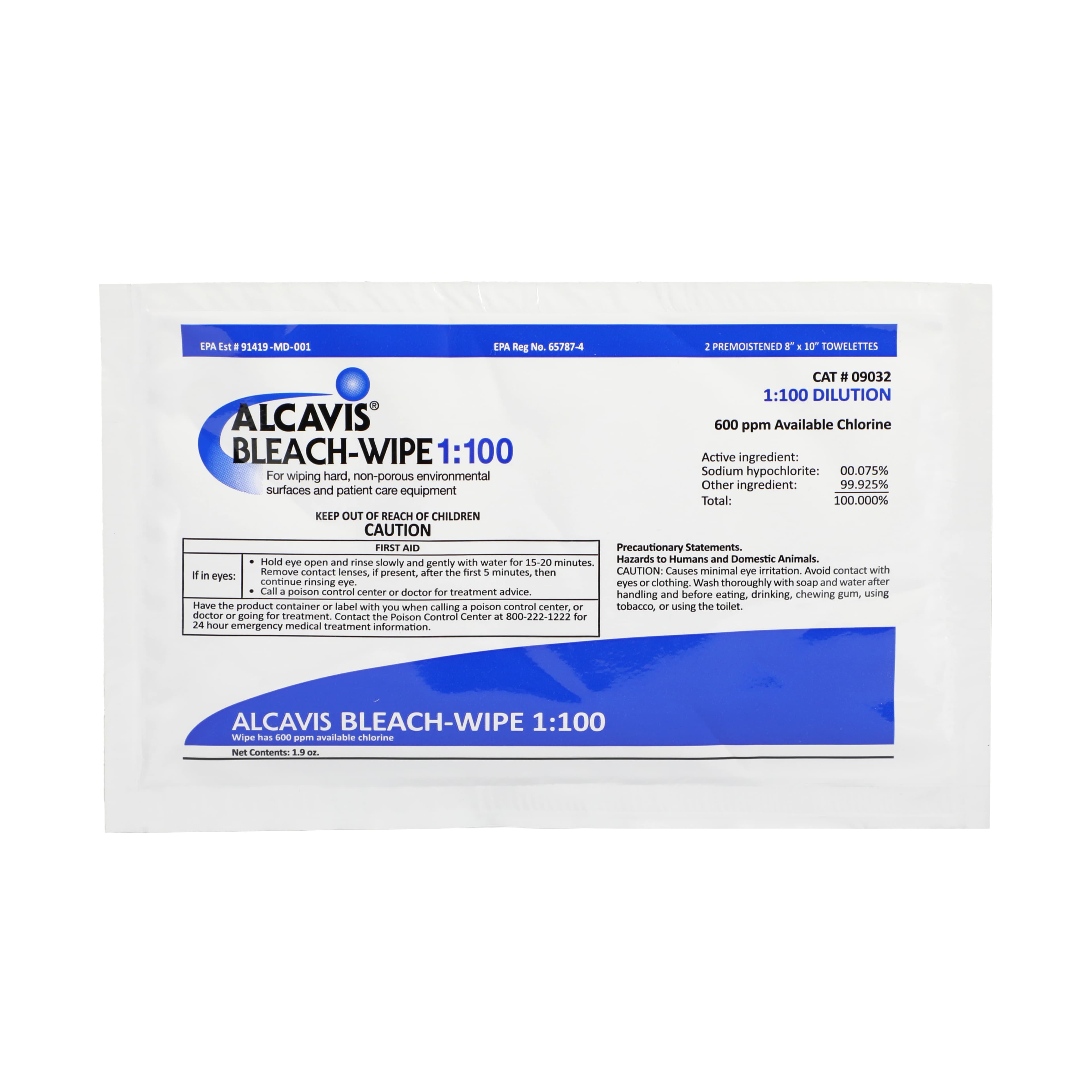 Alcavis Surface Wipe Disinfectant Doubles, 8 in x 10 in, Individually Packaged, 50/Box thumbnail 2