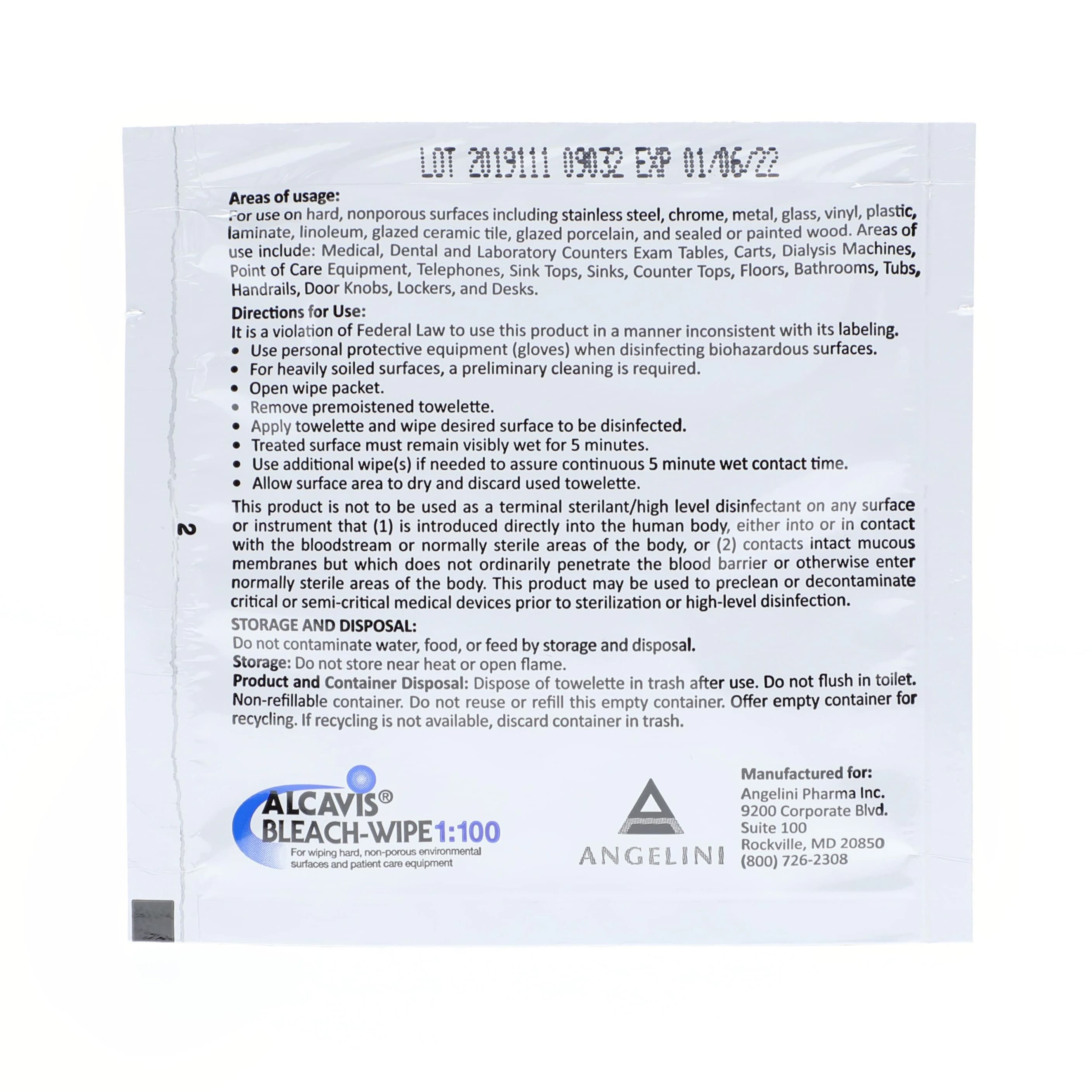 Alcavis Surface Wipe Disinfectant Singles, 8 in x 10 in, Individually Packaged, 100/Box thumbnail 2
