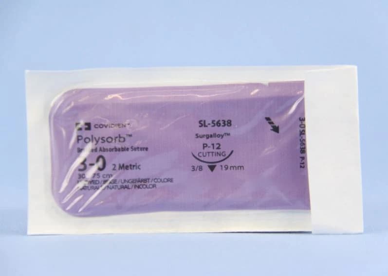 Medtronic Polysorb Absorbable Suture, 3-0, 30", P-12 Premium Reverse Cutting 3/8 Circle Needle 19mm, Coated, Undyed, 36/Case thumbnail 2