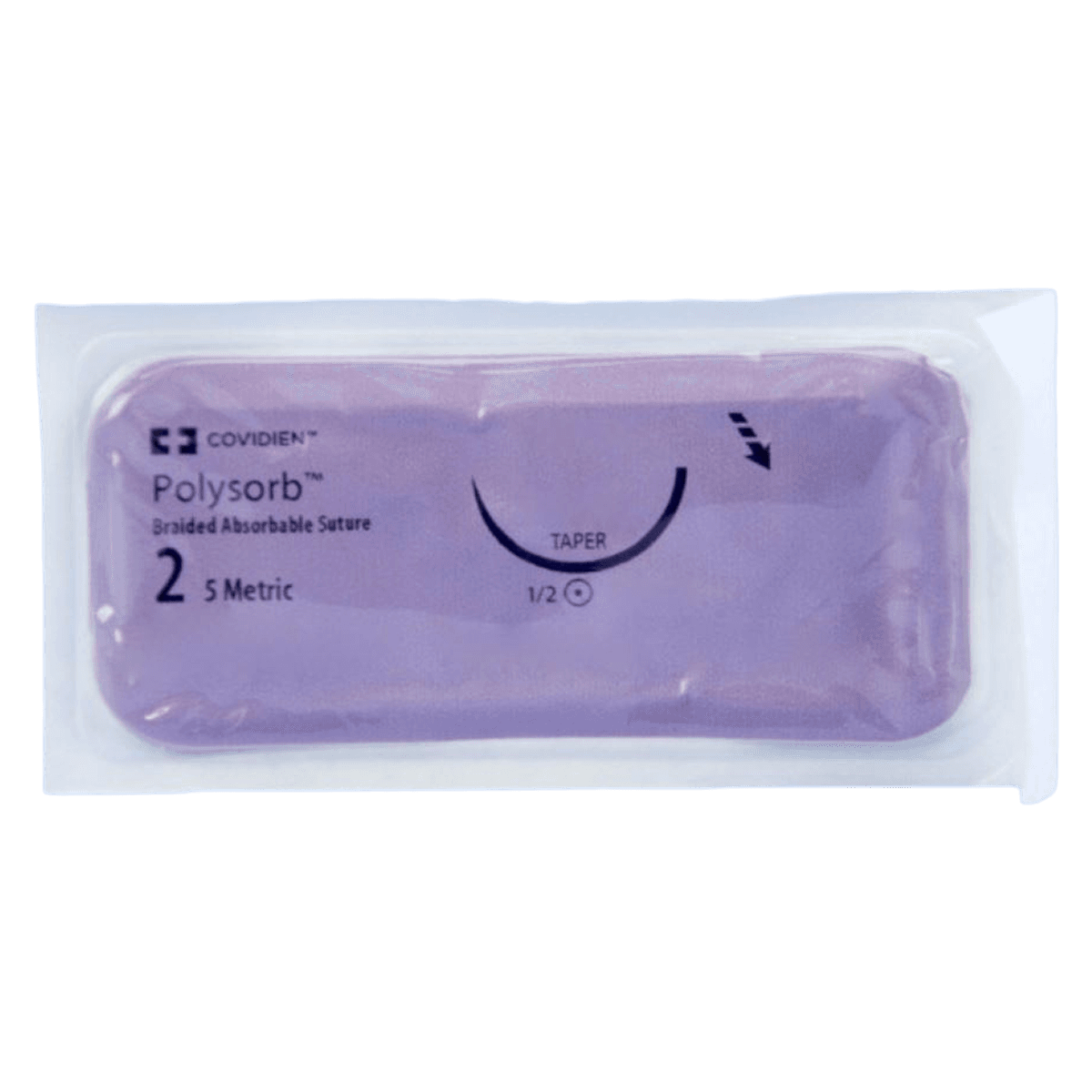 Medtronic Polysorb 2-0 Absorbable Suture, 60" Polyester Braid, GS-26 Taper Point 1/2 Circle Needle 65mm, Violet, 24/Case - Polysorb 2 60 Violet Gs26 - Image 1