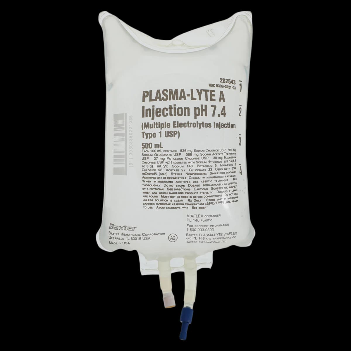 Baxter Plasma-Lyte A Injection pH 7.4, 500 mL IV Bag, 24/Case - Plasmalyte A Inj - Image 1