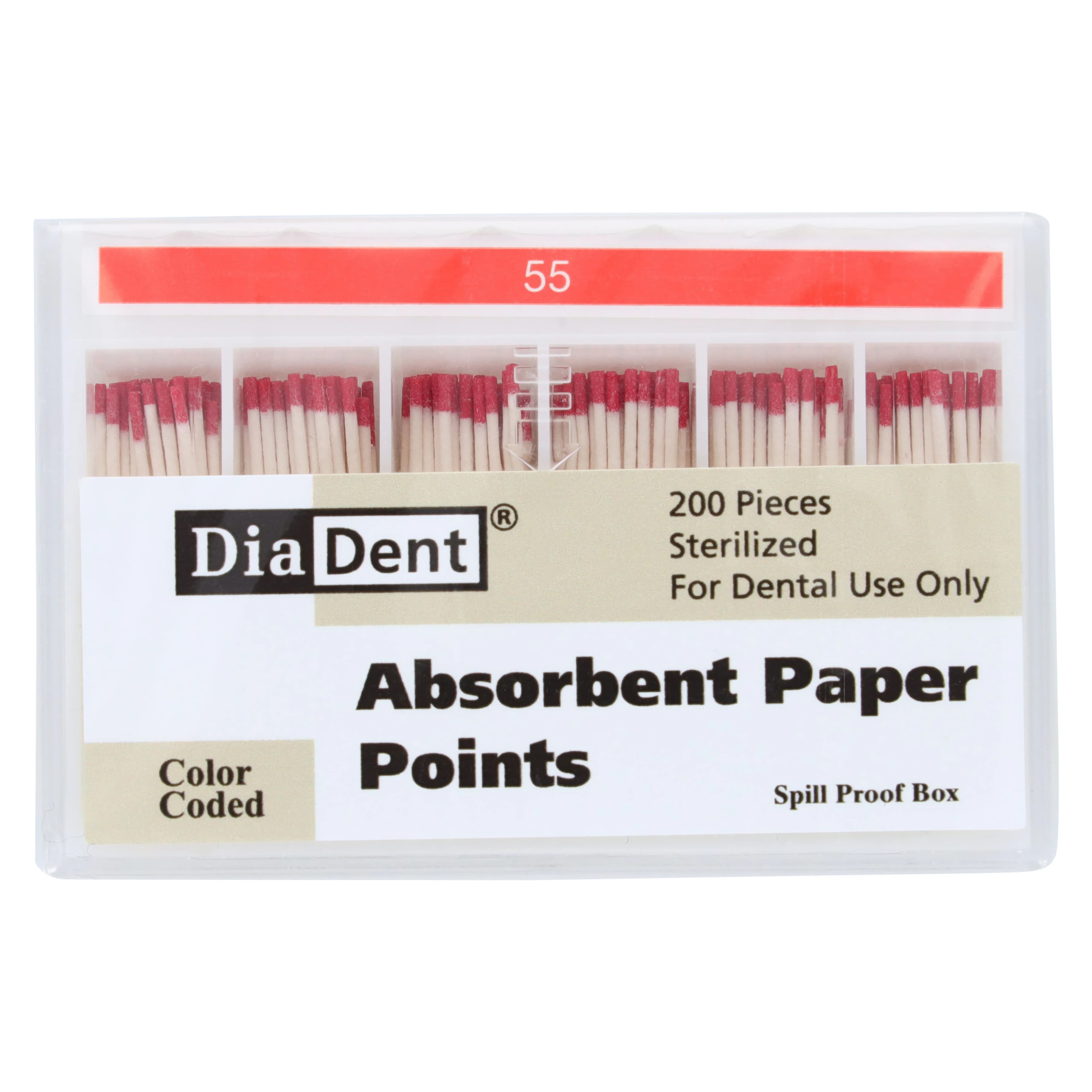 DiaDent Absorbent Paper Points, Non-Marked, .02 Taper, ISO Size #55, Red, Slide Package, 200/Box - DiaDent Absorbent Paper Points Non-Marked .02 Taper Slide Package #55 Box of 200 - Image 1