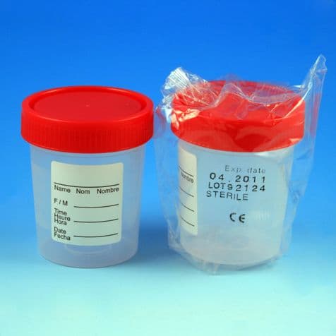 Globe Scientific Sterile Urine Specimen Container, 4 oz, Polypropylene, Red Screw Cap, Individually Wrapped, 100/Case thumbnail 2