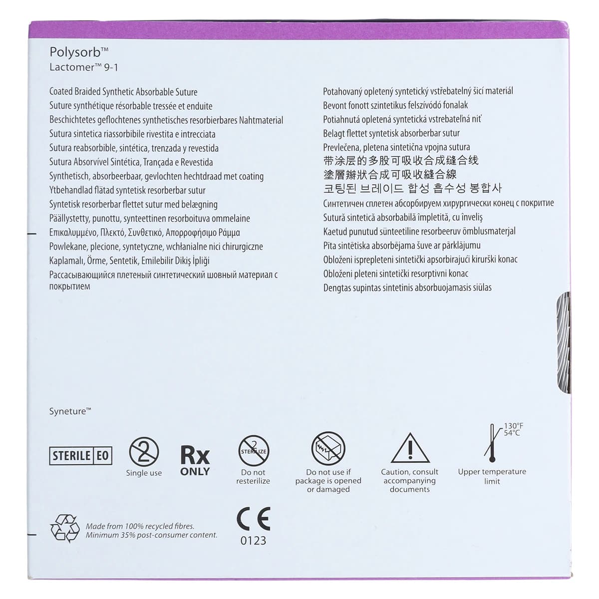 Medtronic Polysorb 3-0 Suture, 30" Polyester Braid, C-23 Reverse Cutting 1/2 Circle Needle 24mm, Undyed, 36/Case thumbnail 6