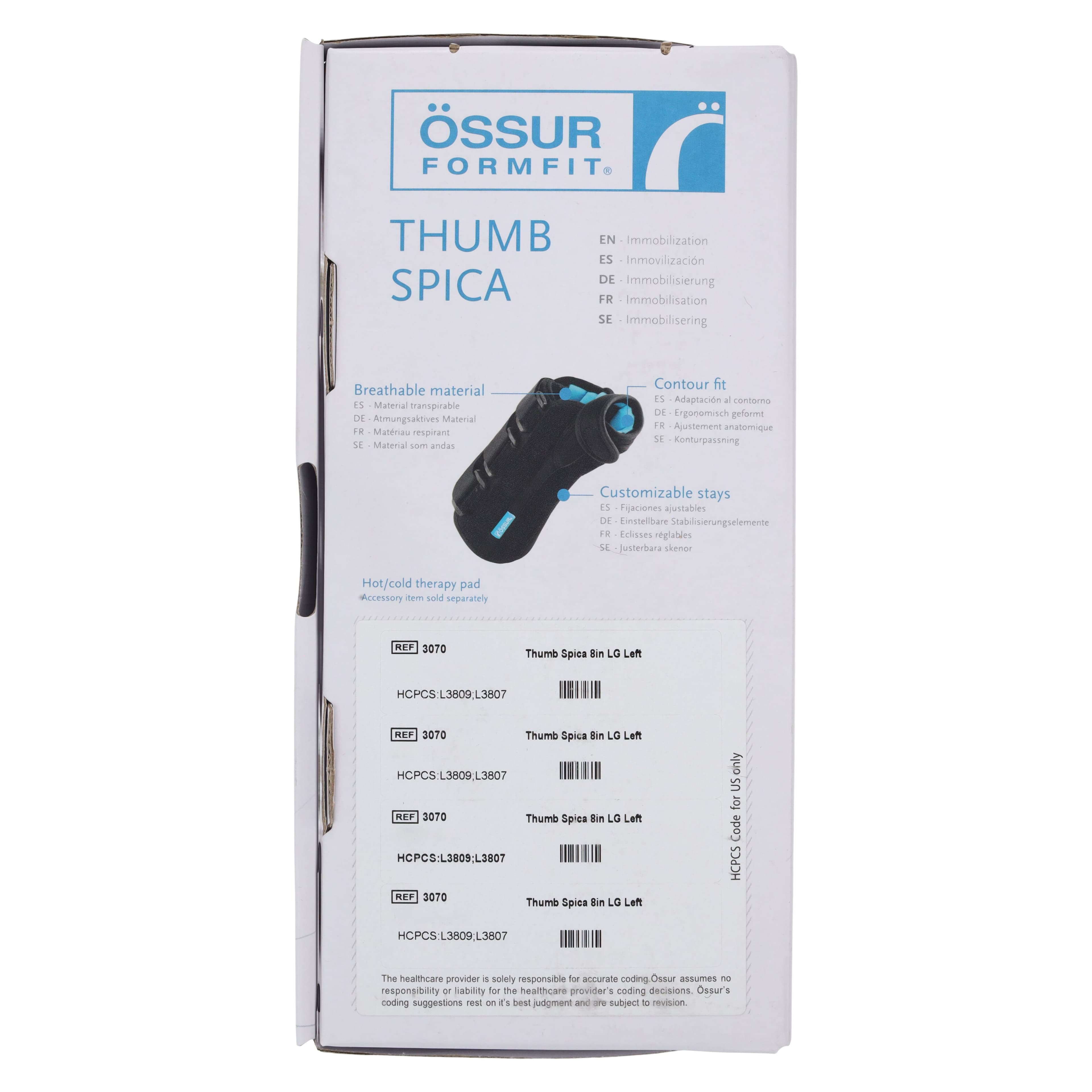 Ossur Formfit Thumb Spica Splint, Left, Large (8-9"), Breathable Material thumbnail 7