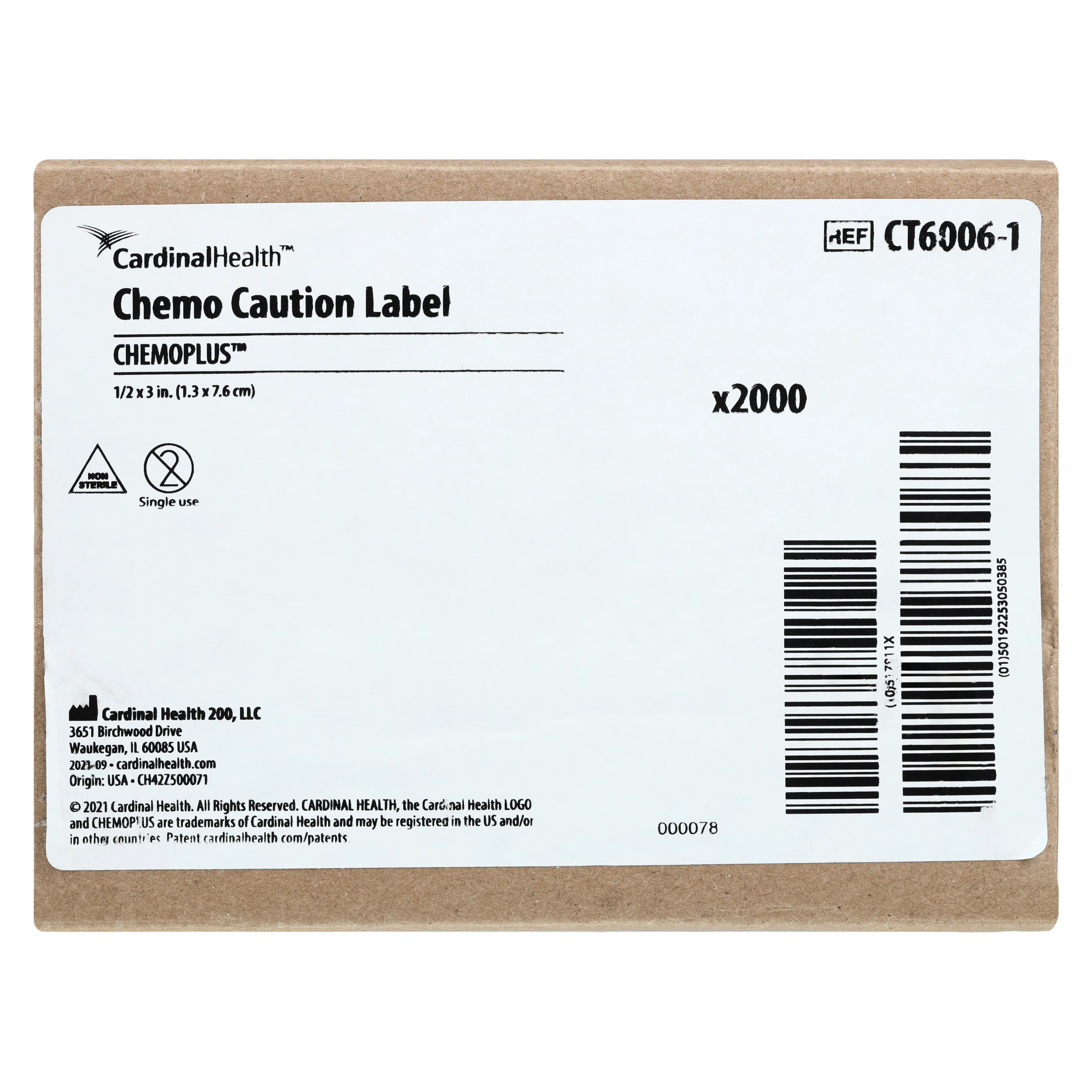 Cardinal Health Caution Chemotherapy Warning Labels, 1/2" x 3", 500 Labels per Roll, 4 Rolls per Case thumbnail 3