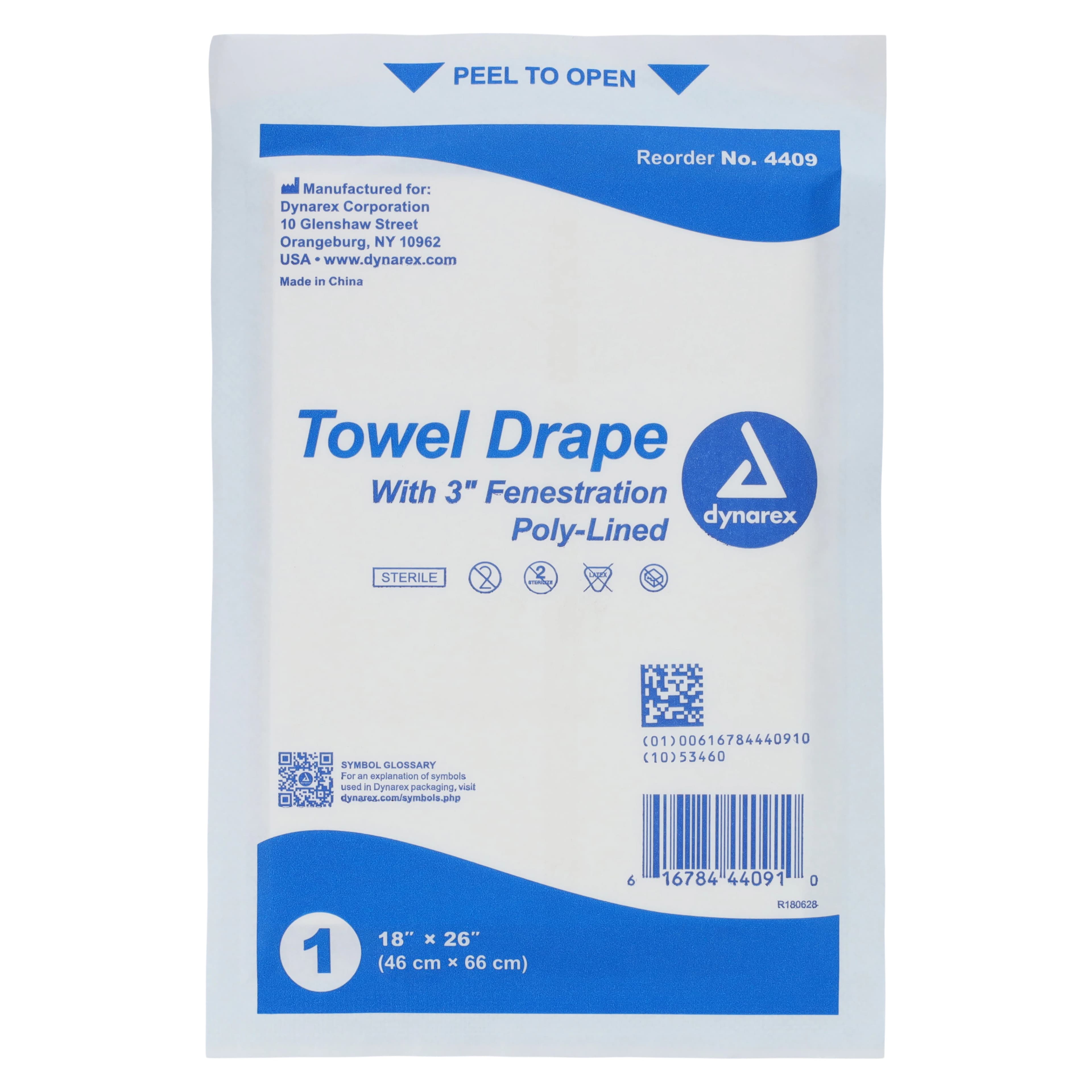 Dynarex Disposable Sterile Towel Drapes, Fenestrated, 18" x 26", White, 2-Ply Tissue/1-Ply Poly, 50/Box, #4409 thumbnail 2