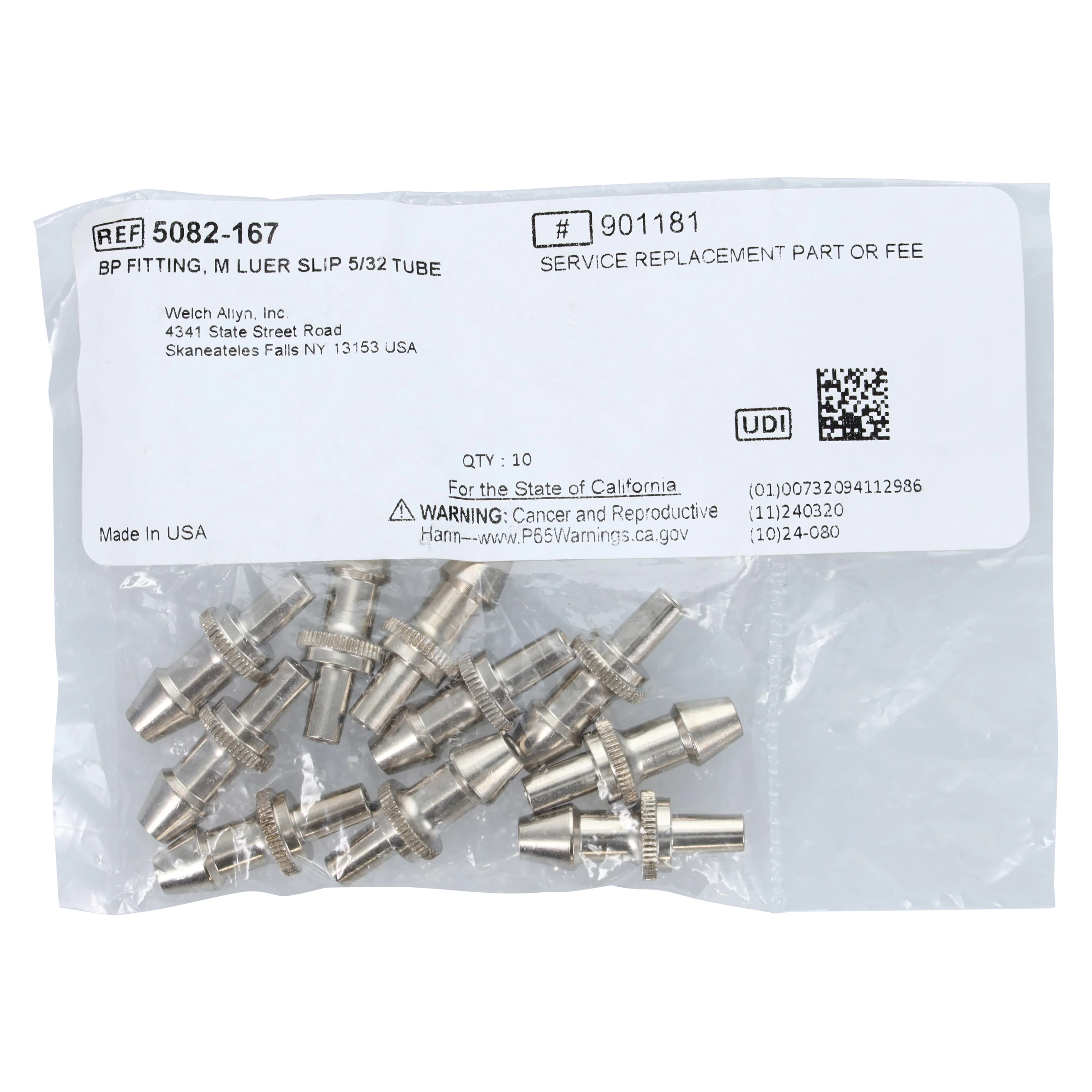 Welch Allyn Metal Luer Slip Fitting Blood Pressure Connector, Silver, Latex-Free, for Aneroid Sphygmomanometer, 10/Package thumbnail 2