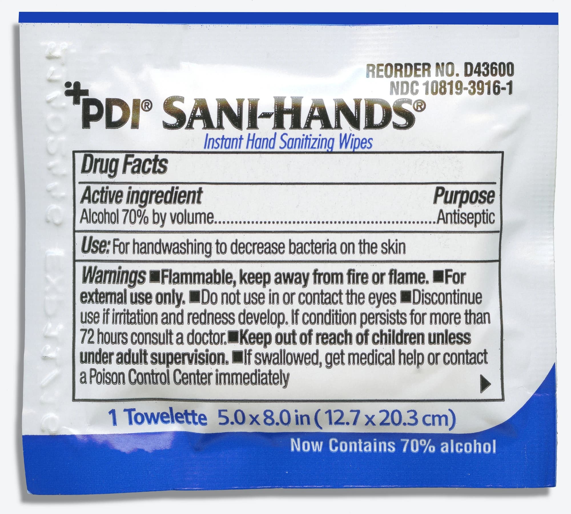 Sani-Hands Instant Hand Sanitizing Wipes, 70% Ethyl Alcohol, 5" x 8", Individually Wrapped, 100/Box, D43600 thumbnail 6