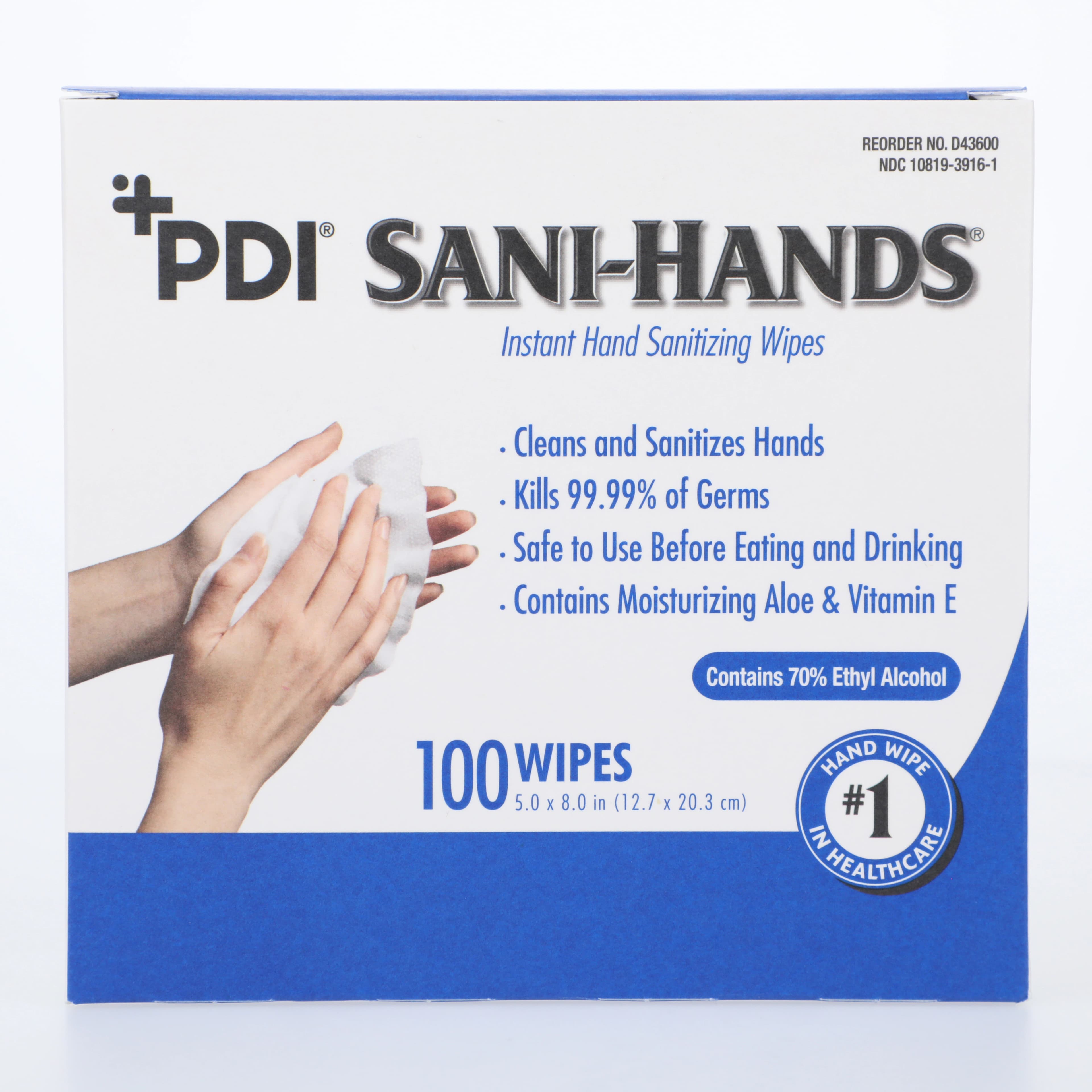 Sani-Hands Instant Hand Sanitizing Wipes, 70% Ethyl Alcohol, 5" x 8", Individually Wrapped, 100/Box, D43600 thumbnail 3