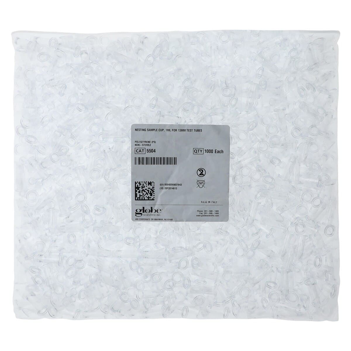 Globe Scientific Nesting Sample Cup for 12/13mm Tubes, Polystyrene, Clear, 1mL, 1000/Pk thumbnail 3