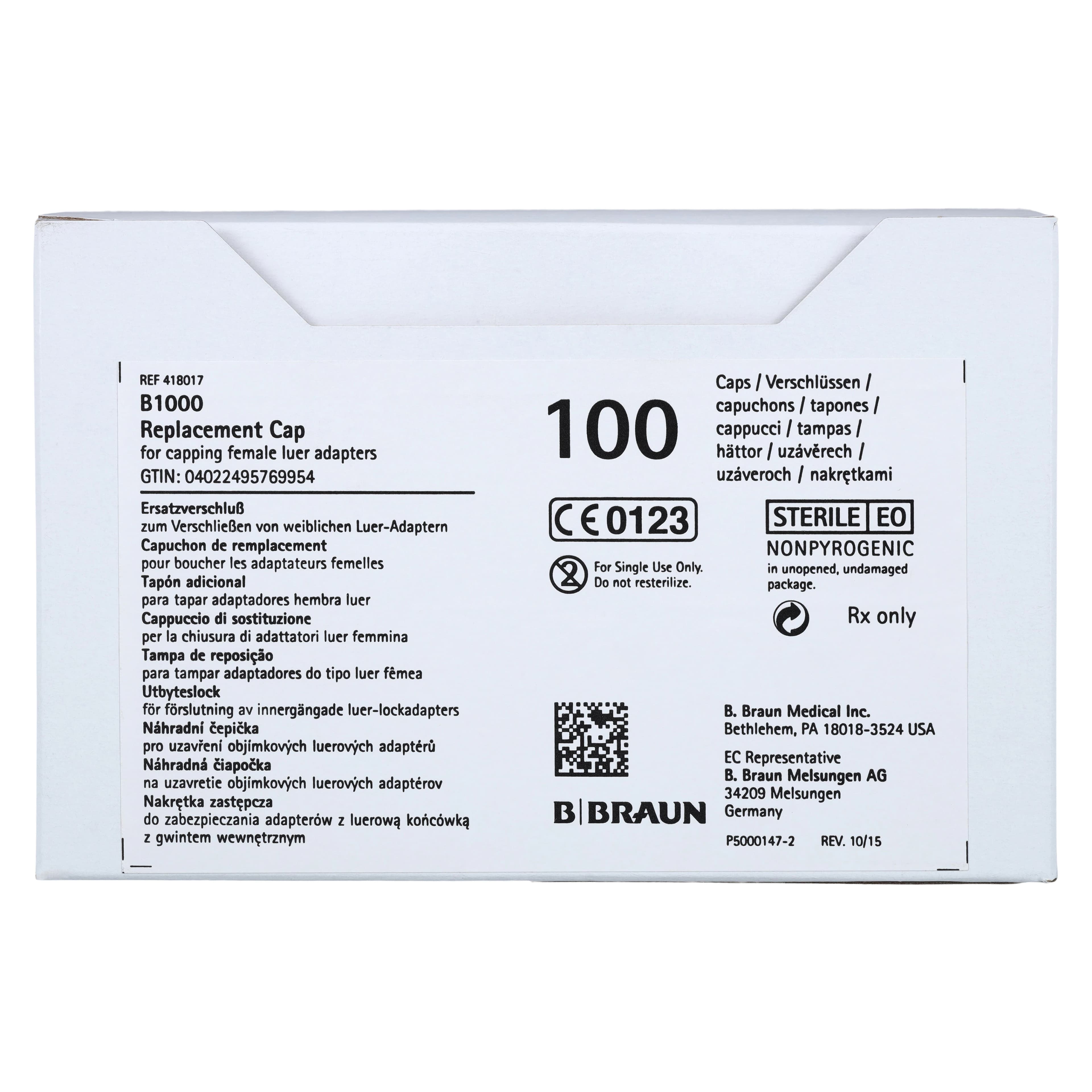 B. Braun Replacement Cap, Male Luer Lock, Blue, Sterile, Latex-Free, 100/Box thumbnail 3