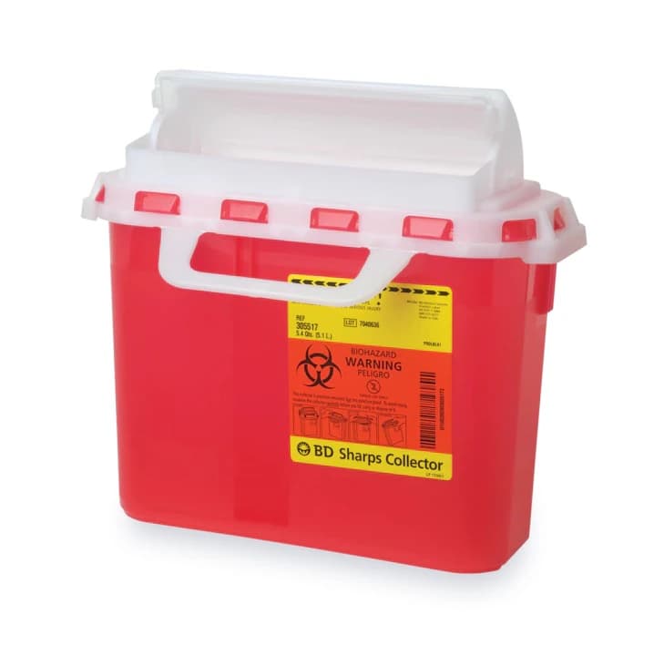 BD Patient Room Sharps Collector, 5.4 Qt, Counter Balanced Door, Red, 20/Case, 305517 - Sharps Collector, with Counter Balance Door, 5.4 Qt, Large, Red, 1/pk - Image 1