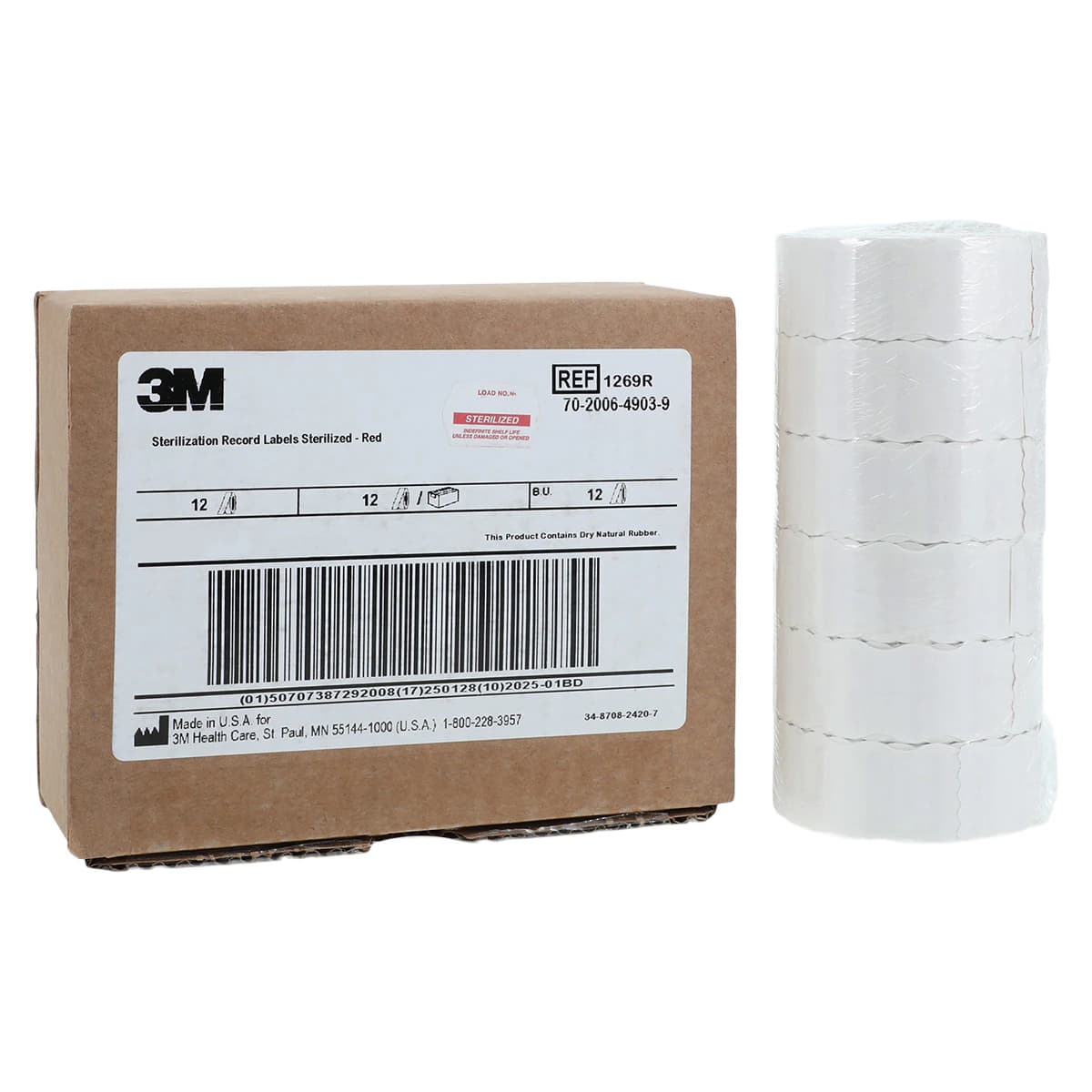 Comply Sterilized Load Labels, Red, 1.125" x 0.625", 1125/Roll, 12 Rolls/Case, 1269R - Comply Label 'Sterilized' Red 1125/Roll x 12 - Image 1