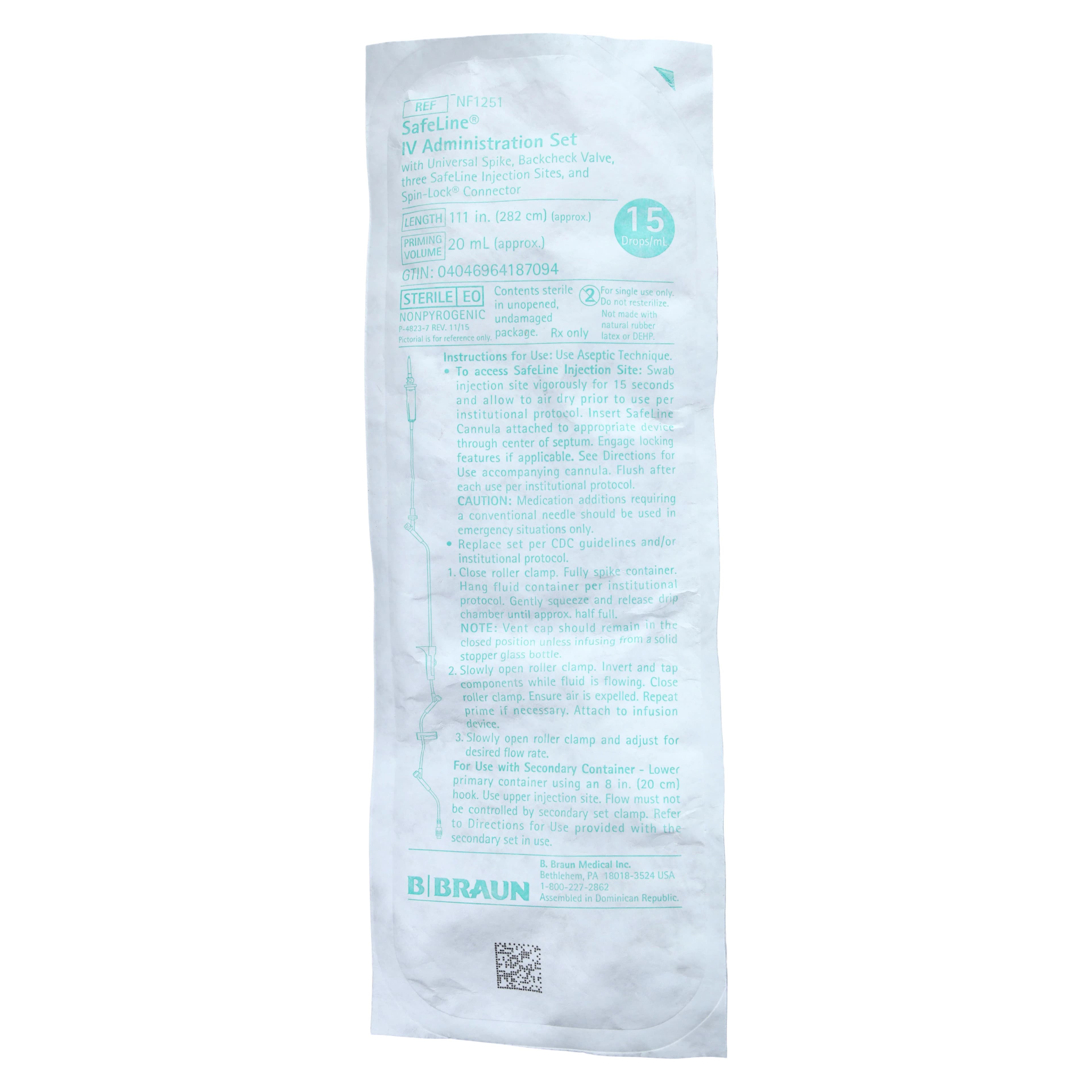 B. Braun Safeline Prim IV Administration Set, 3 Split Septum Injection Sites, 88"/30"/6", 15 Drops/mL, 20mL Priming Volume, 50/Case - Safeline Prim IV Tubing - Image 1