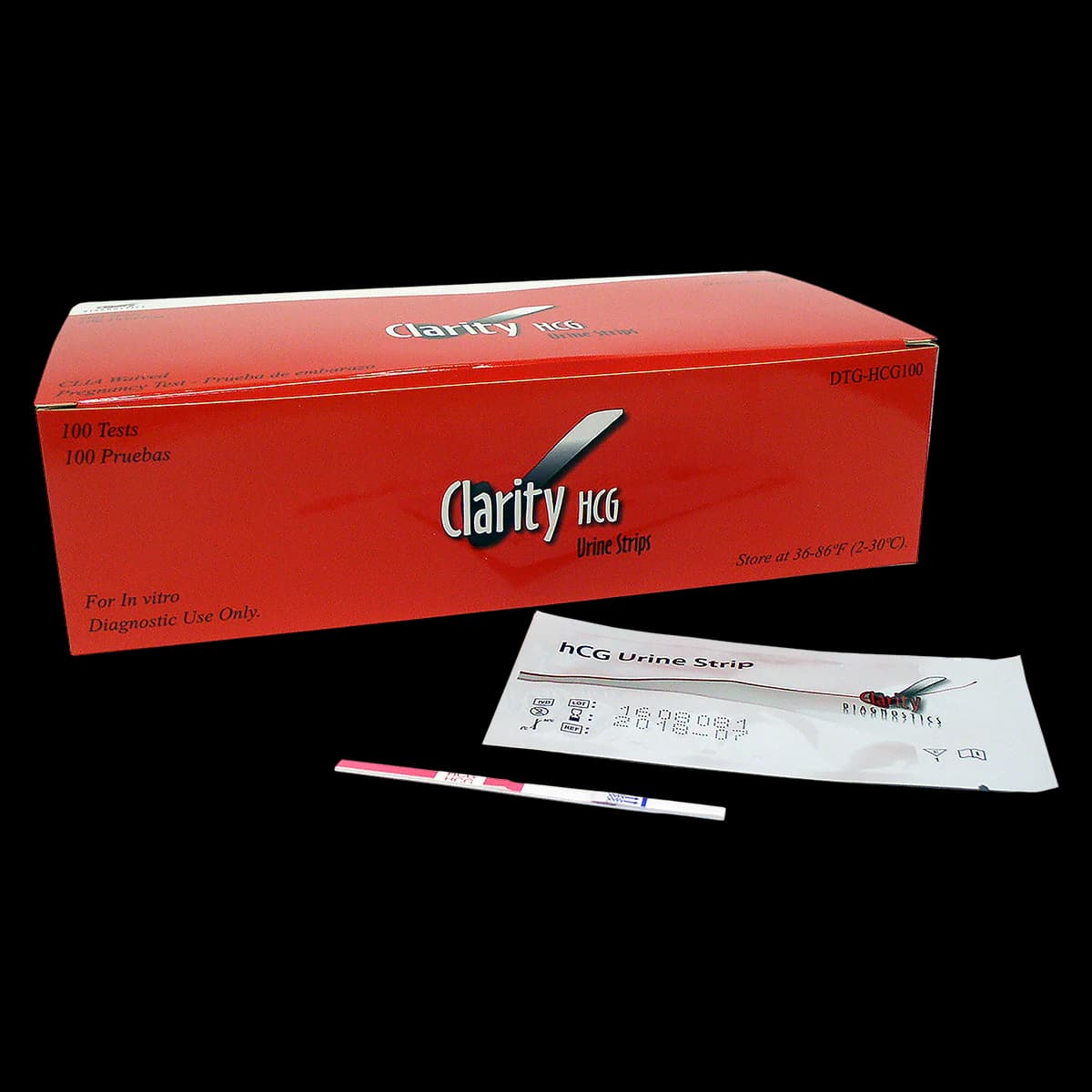 Clarity hCG Urine Pregnancy Test Strips, CLIA Waived, 100/Box - Clarity HCG Test Strip - Image 1