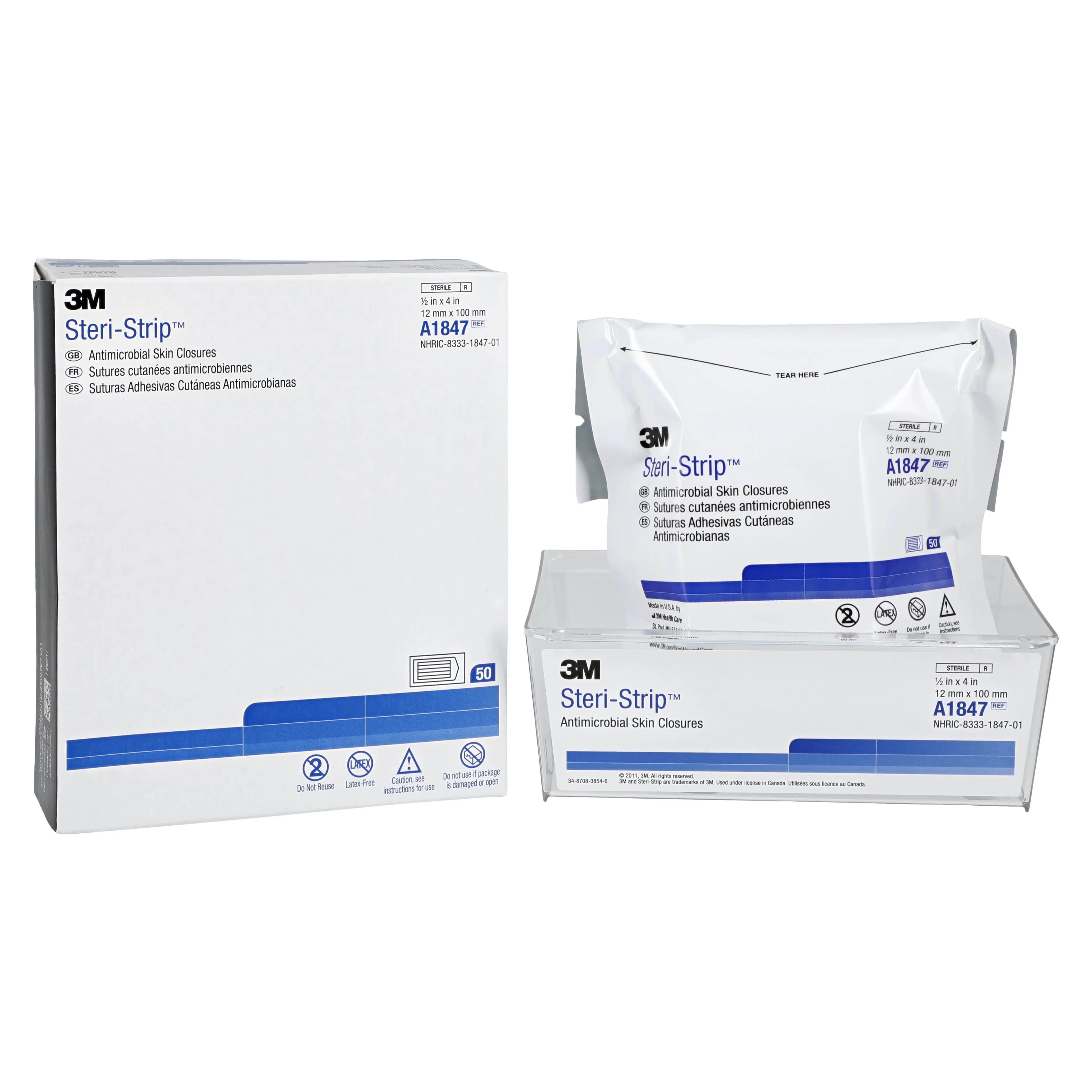 3M Steri-Strip Skin Closure Strip, 1/2" x 4", Tan, Antimicrobial, Sterile, 50/Box thumbnail 2