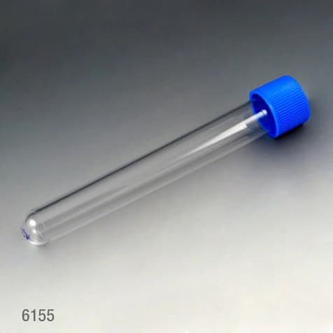 Globe Scientific Polystyrene Test Tube, 15 mL, 16x120mm, Screw Cap, Round Bottom, Non-Sterile, Clear/Blue, 4 Boxes/Case - Polystyrene Tube 16x120mm - Image 1