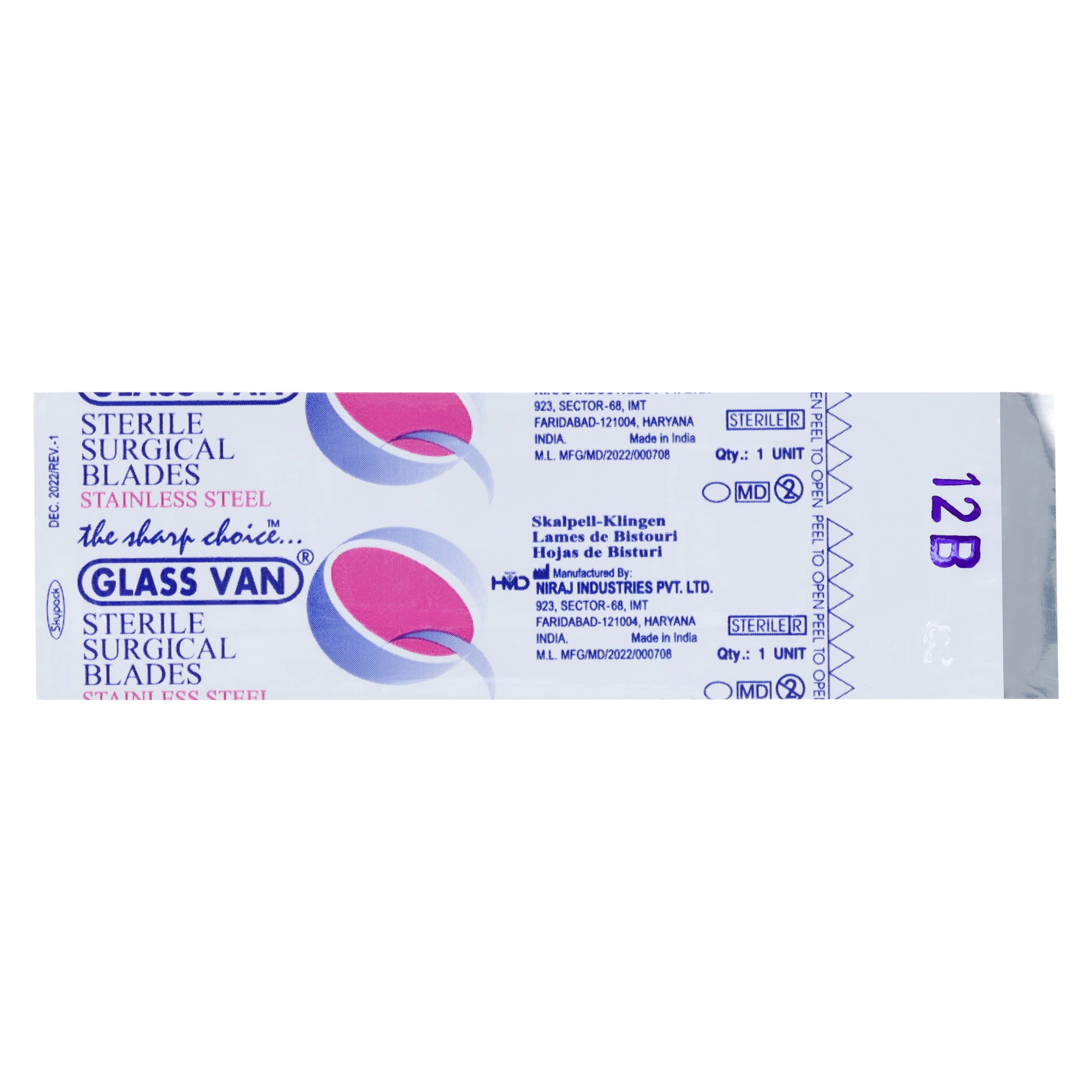 GLASSVAN #12B Sterile Stainless Steel Surgical Blades, Individually Foil-Wrapped, 100/Box, 3001T-12B thumbnail 3