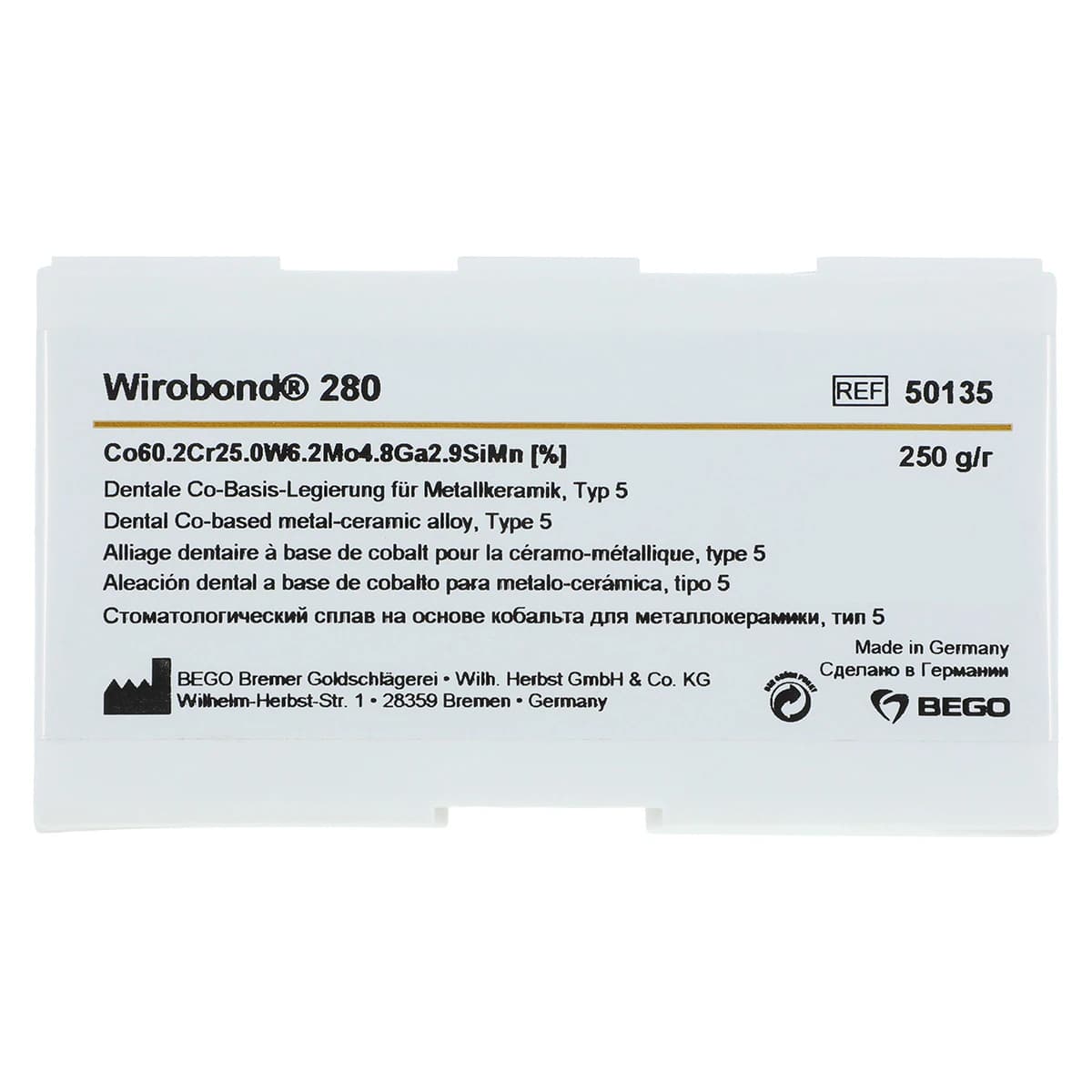 Wirobond® 280 Non-Precious Metal-Ceramic Alloy, 250g (8.8oz) thumbnail 2