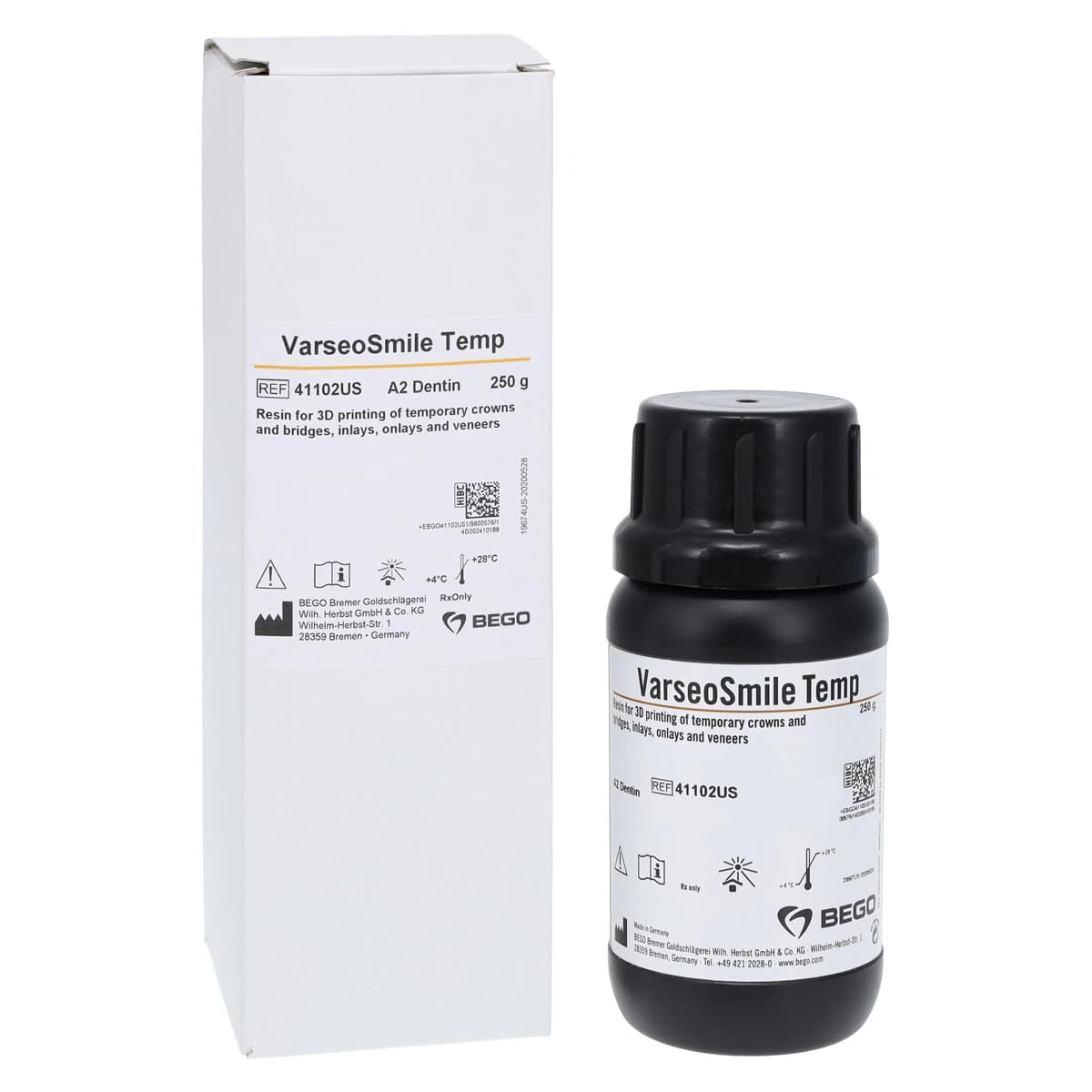 Bego VarseoSmile Temp A2 3D Printing Resin, 250g Bottle - VarseoSmile Temp A2 250g - Image 1