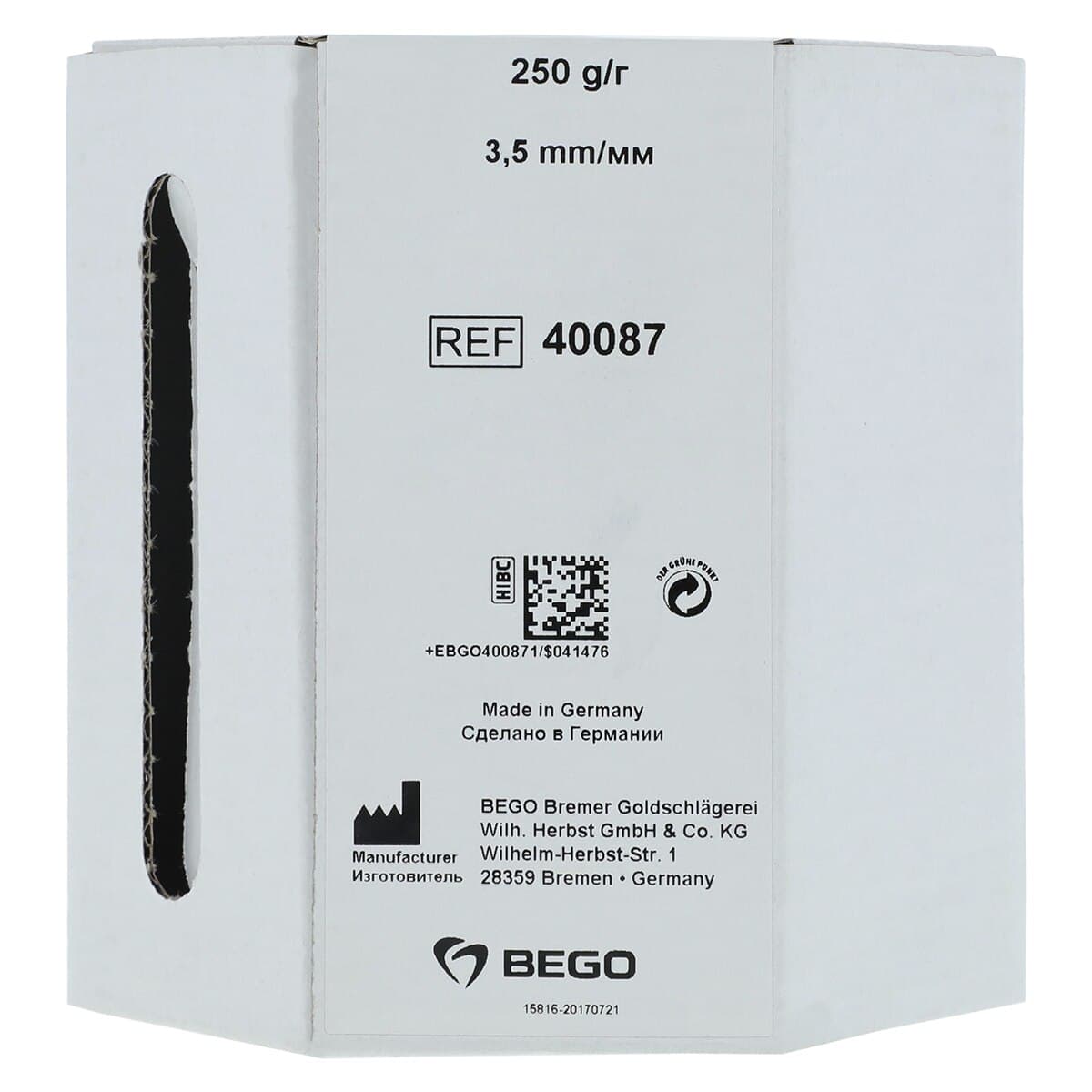 Bego Green Wax Wire for Sprues, Medium-Hard, 3.5mm Diameter, 250g Roll (approx. 28m) thumbnail 3
