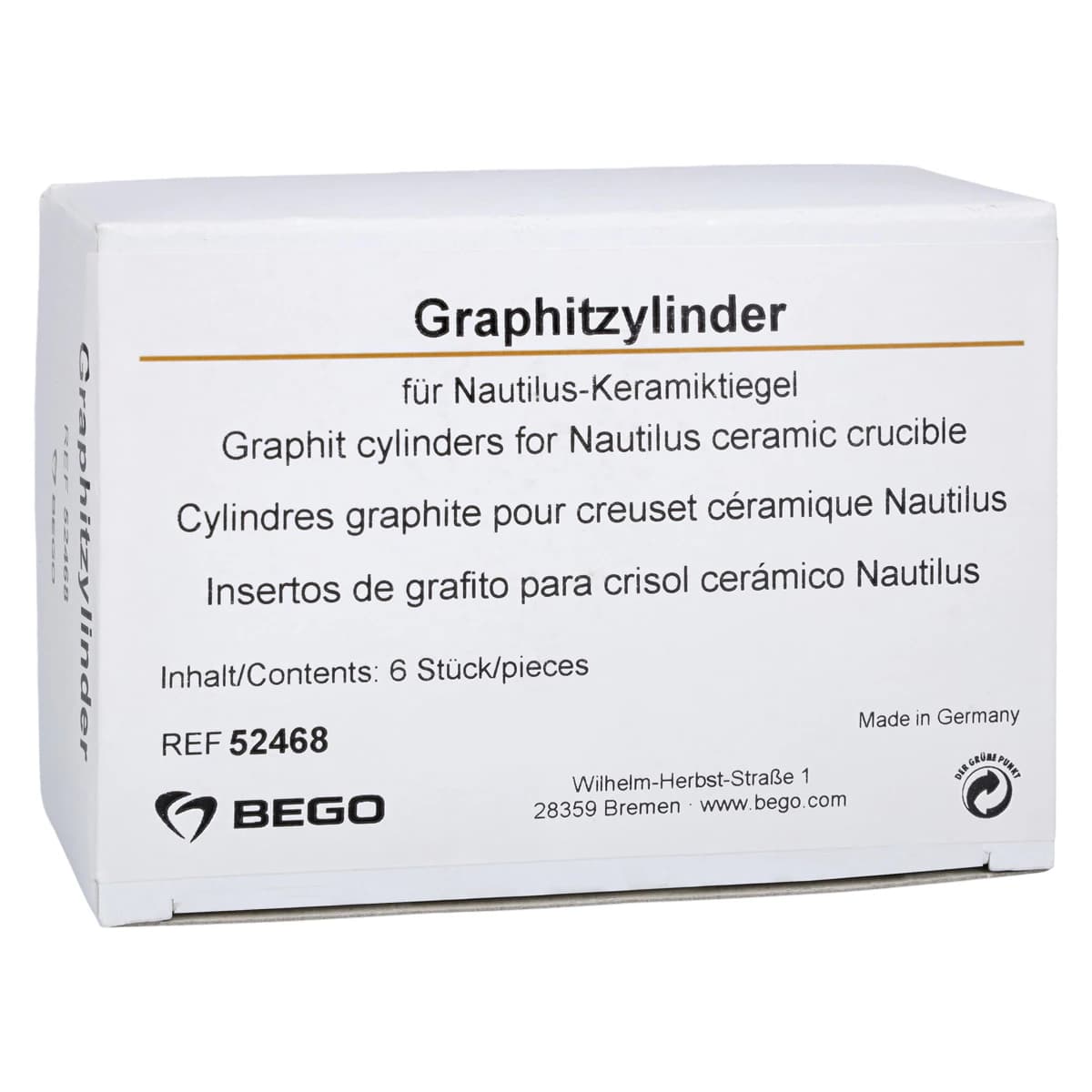 Bego Nautilus Graphite Cylinder/Insert for Nautilus T/CC/CC Plus Casting, Pack of 6 - Graphite Cylinder for Nautilus® Graphite Ingot Pack of 6 - Image 1