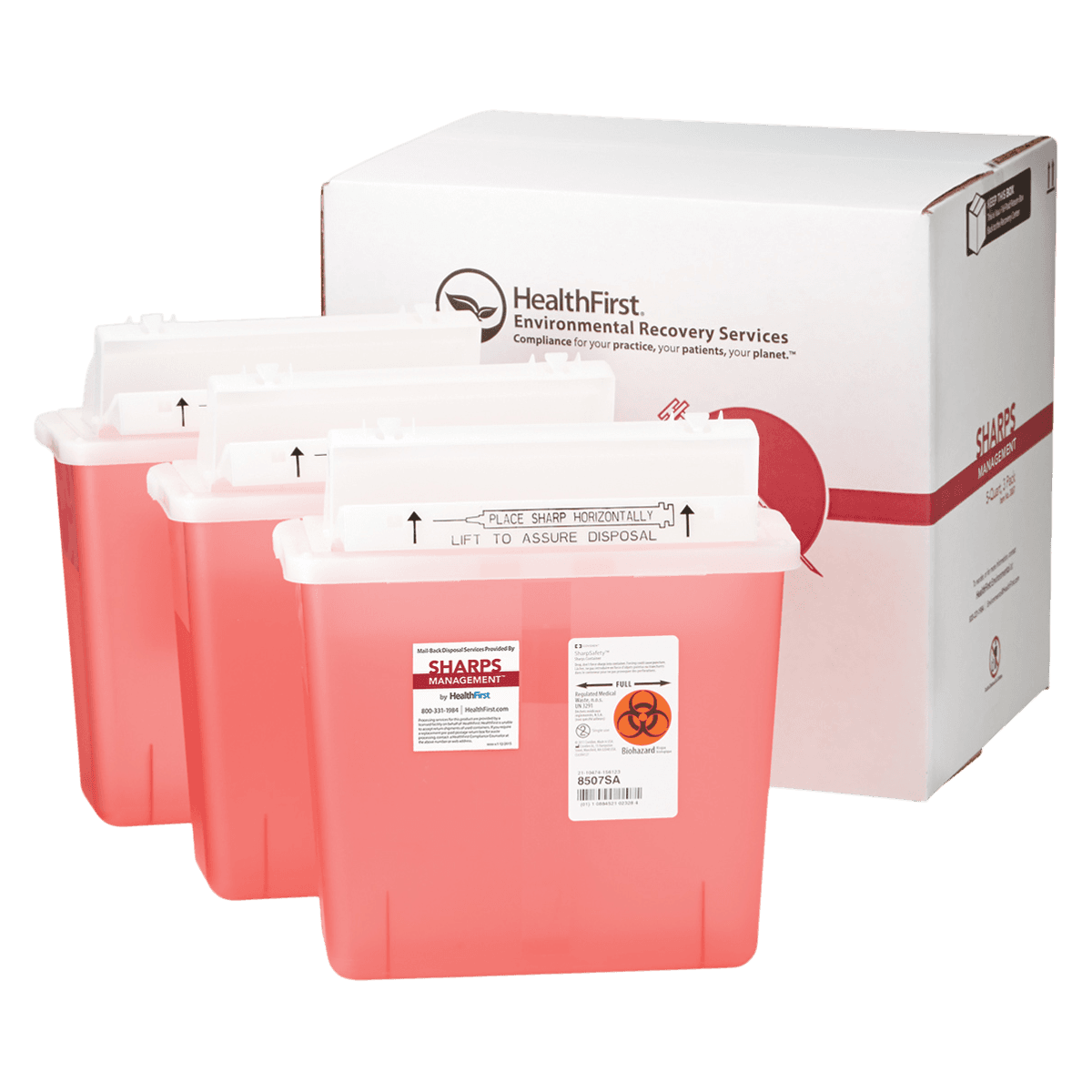 Healthfirst Sharps Management Mailback System, 5-Quart Sharps Containers with Ship-Back Box, Pack of 3 - Sharps Management 5-Quart Pack of 3 - Image 1