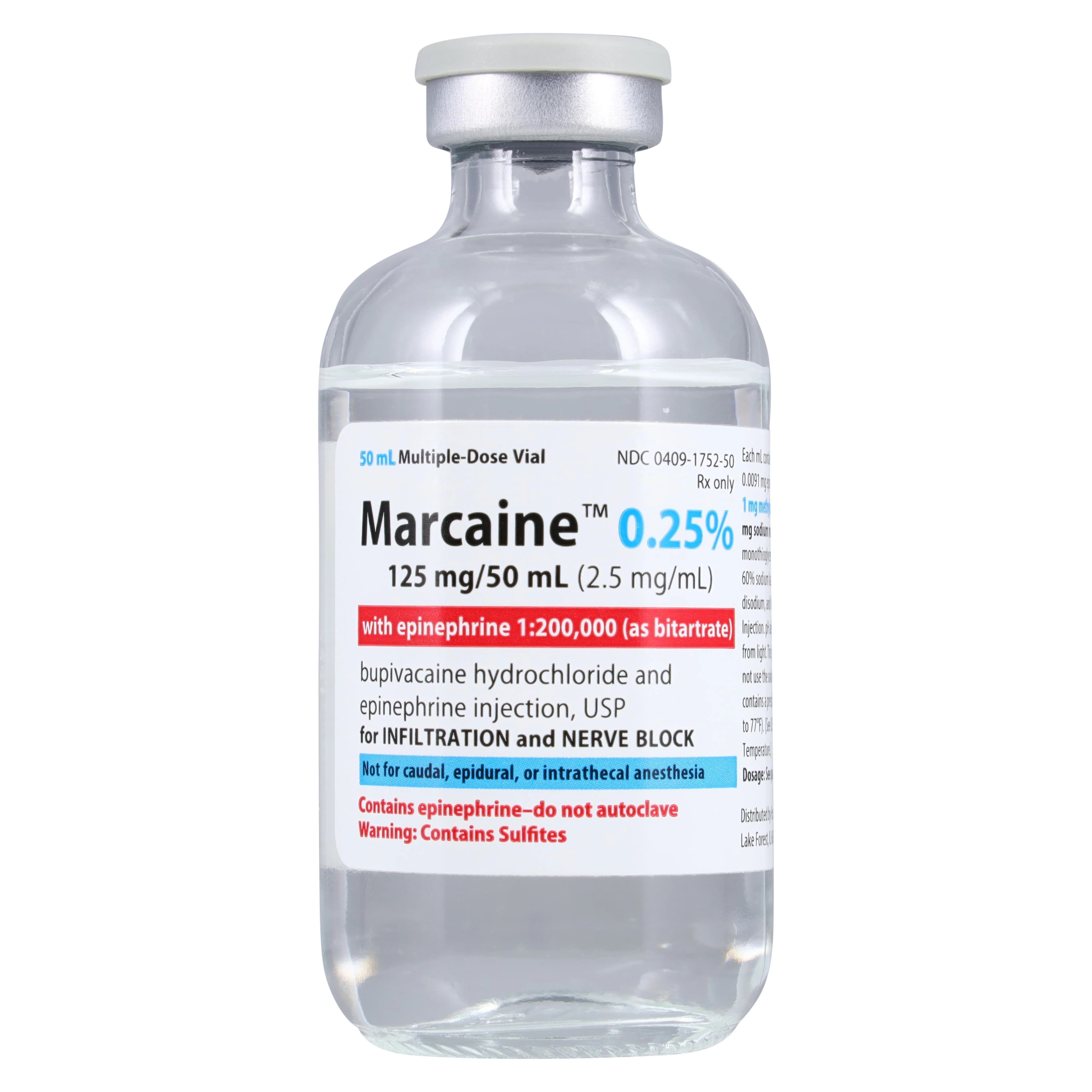 Marcaine with Epinephrine Injection 0.25% 1:200,000 MDV 50mL thumbnail 3