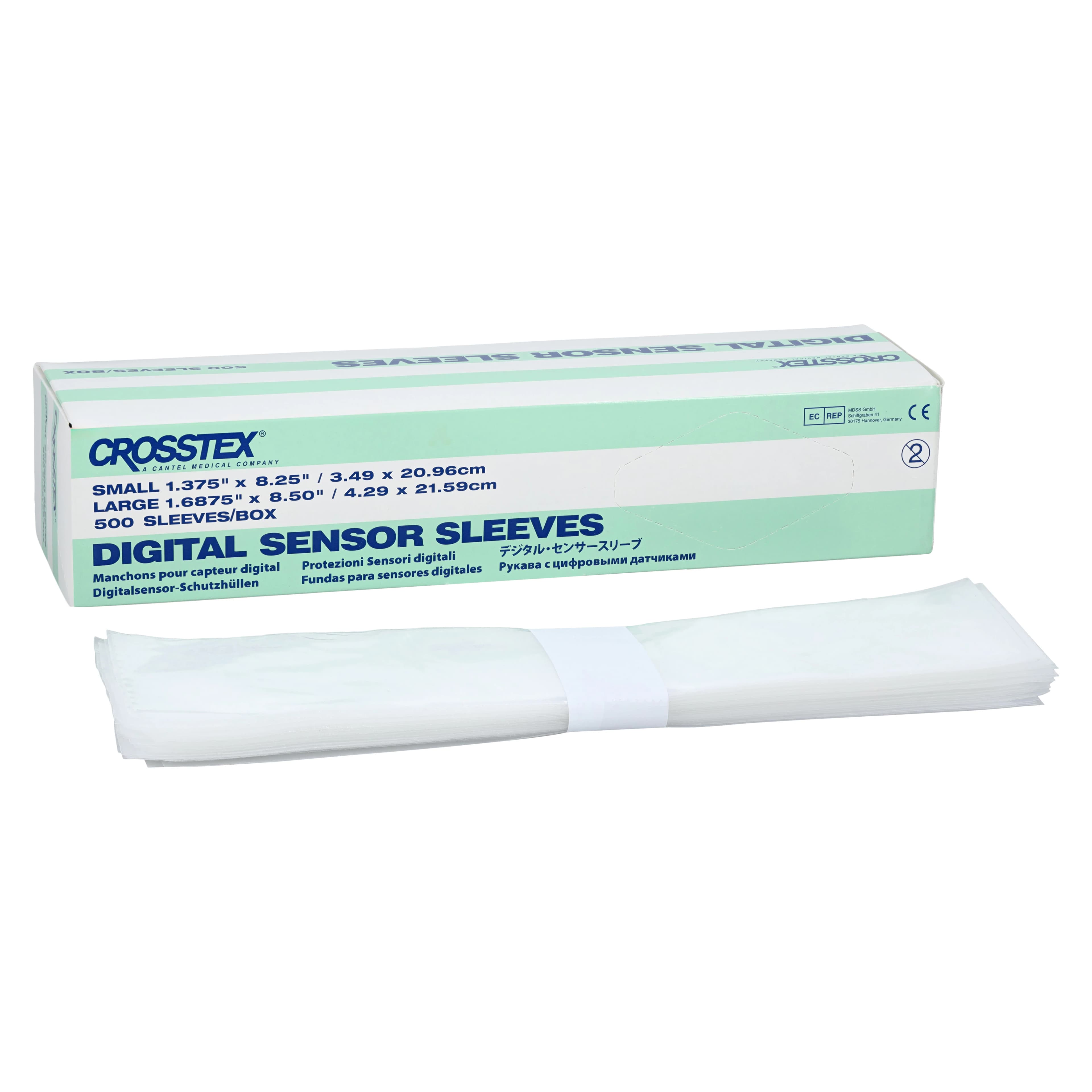 Crosstex Digital Sensor Sleeves, Large, 1.625" x 8.5", Clear Polyethylene, Latex-Free, 500/Box, BCXSL - Universal Digital Sensor Barriers 1.6875" x 8.50", 500/Pk, BCXSL - Image 1
