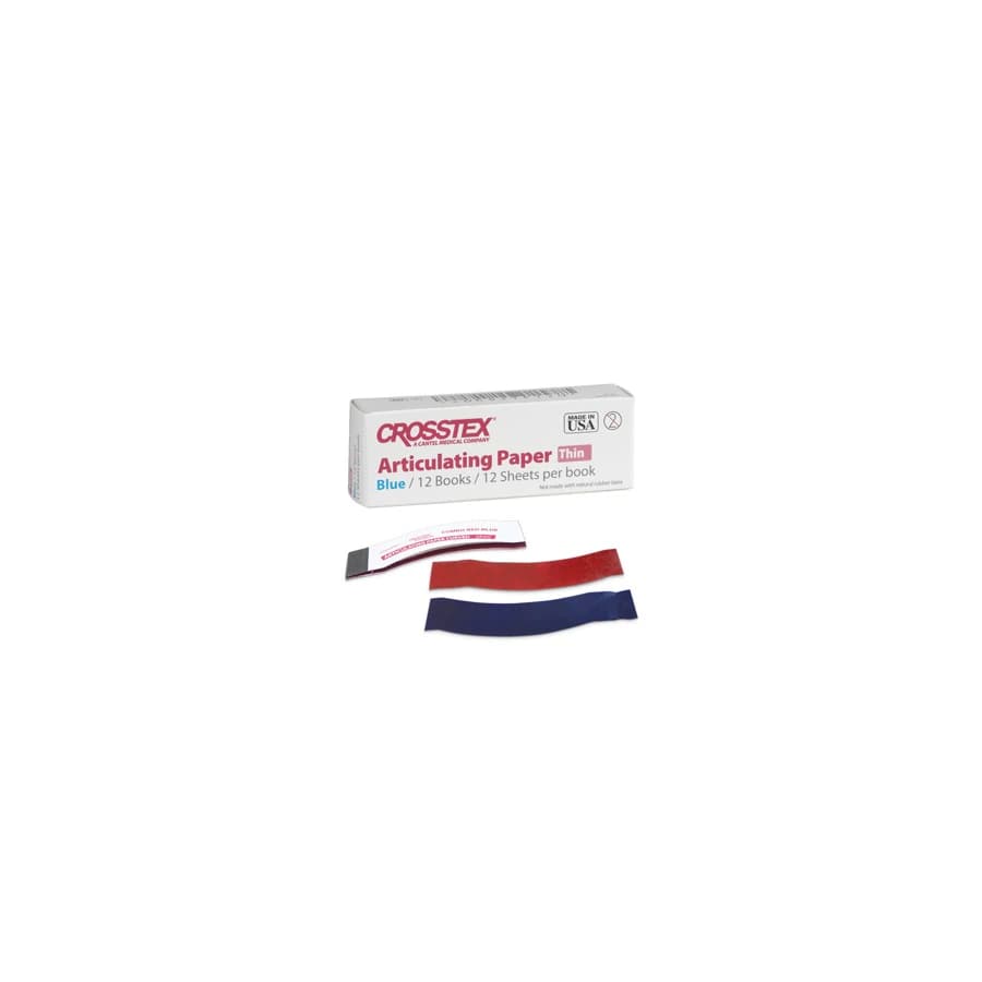 Crosstex Articulating Paper Red/Blue Combo, Thin Straight, 71 Microns, 12 Books of 12 Sheets (144 Sheets/Box), TPBR - Red/Blue Articulating Paper - Image 1