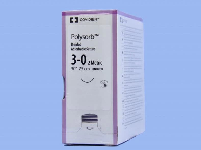 Medtronic Polysorb Absorbable Suture, 3-0, 30", C-13 Reverse Cutting 3/8 Circle Needle 19mm, Undyed, 36/Case - Suture Polysorb Undyed C-13 - Image 1