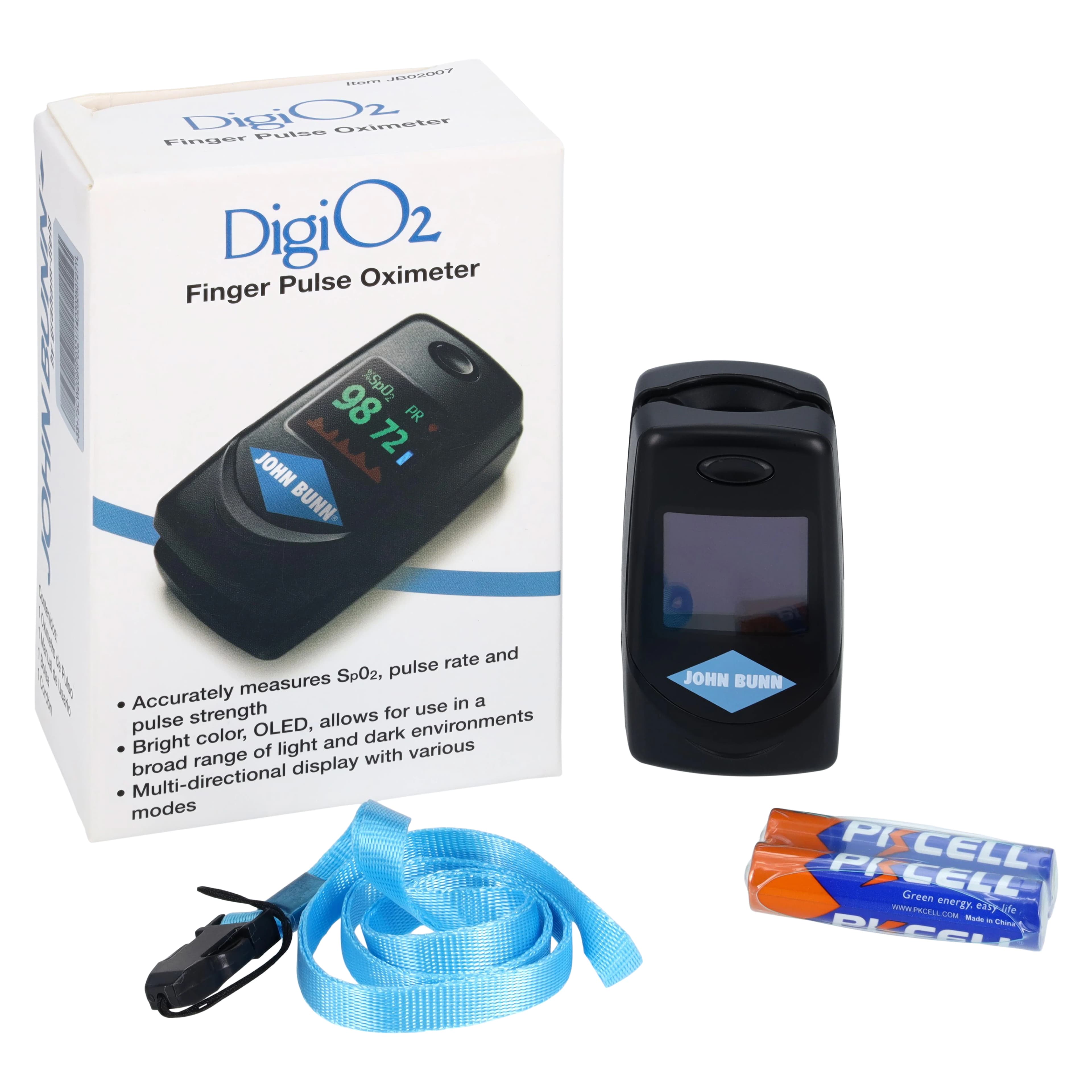 John Bunn DigiO2 Finger Pulse Oximeter, SpO2/Pulse Rate/Perfusion Index, LED Display, 1 Each - DigiO2 Finger Pulse Oximeter - Image 1