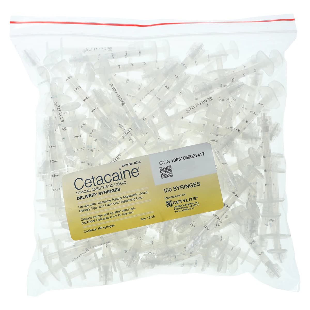 Cetacaine Topical Anesthetic Liquid Delivery Syringes, Luer Lock, Graduated 0.1 mL Increments, 100/Pkg, 0214 thumbnail 2