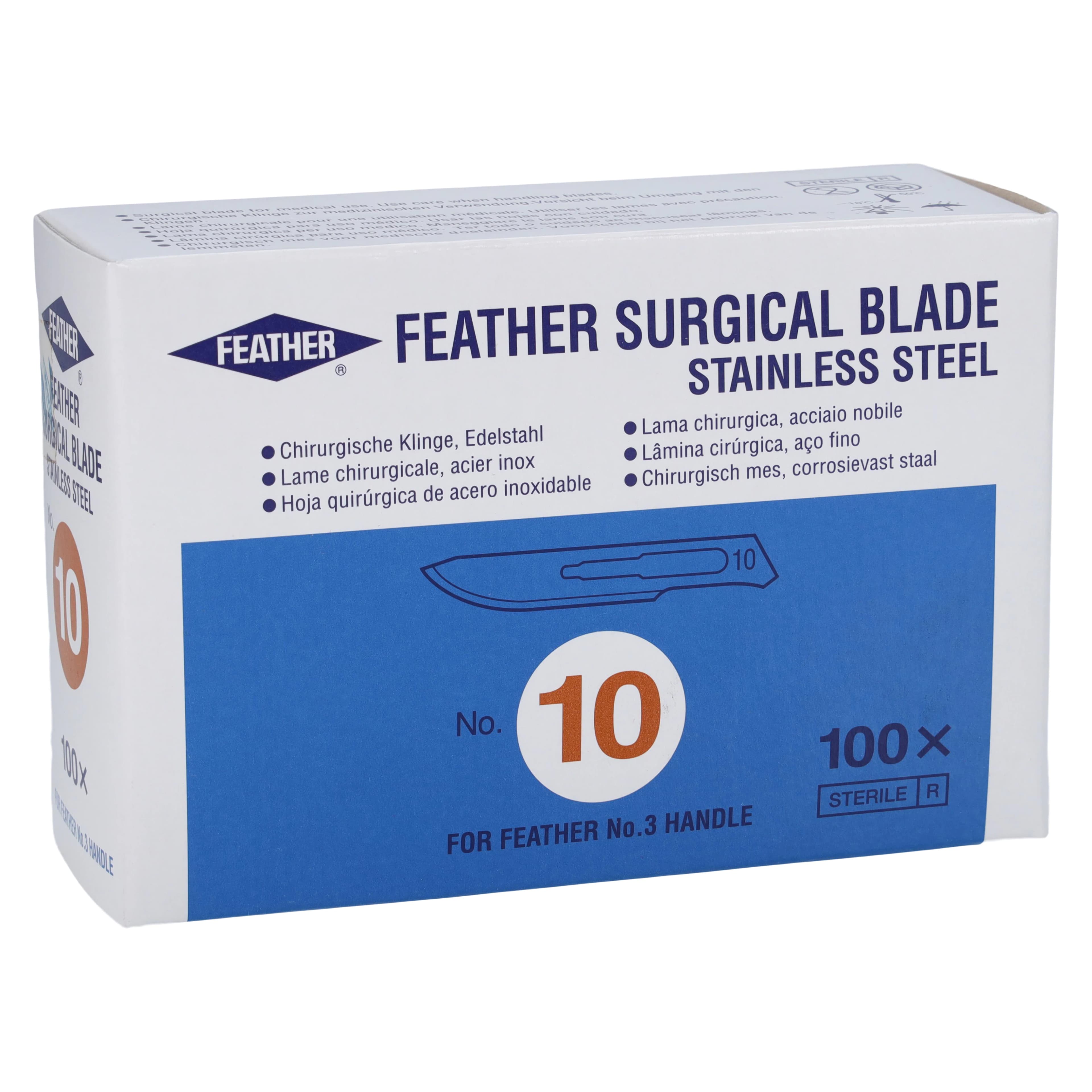 Feather Stainless Steel Sterile Surgical Scalpel Blade #10, Disposable, 100/Box - Feather Scalpel Blade SS Disp - Image 1