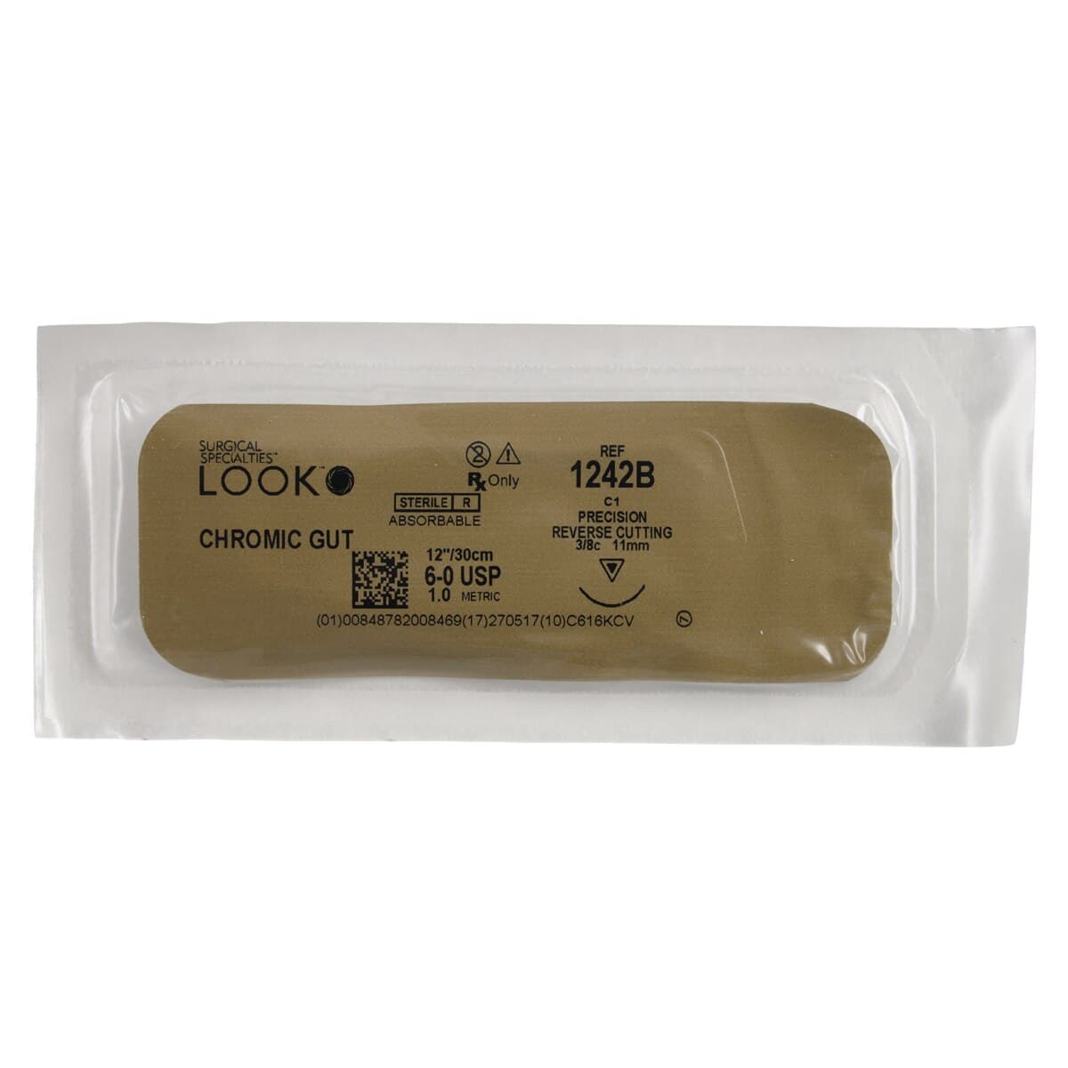 Look 1242B Chromic Gut Suture, 6-0, 12" (30 cm), C-1 Precision Reverse Cutting Needle, 11 mm, 3/8 Circle, Undyed, 12/Box thumbnail 3