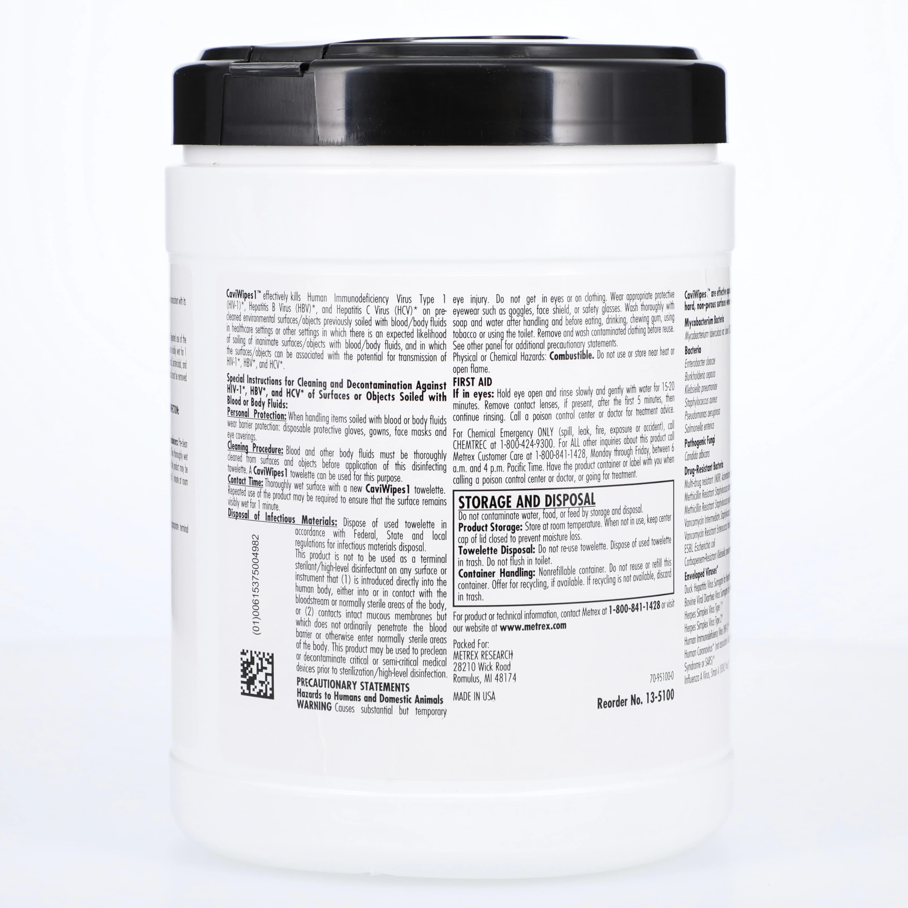 CaviWipes1 Disinfectant Towelettes, Large, 6" x 6.75", 160/Canister, EPA 46781-13 thumbnail 3