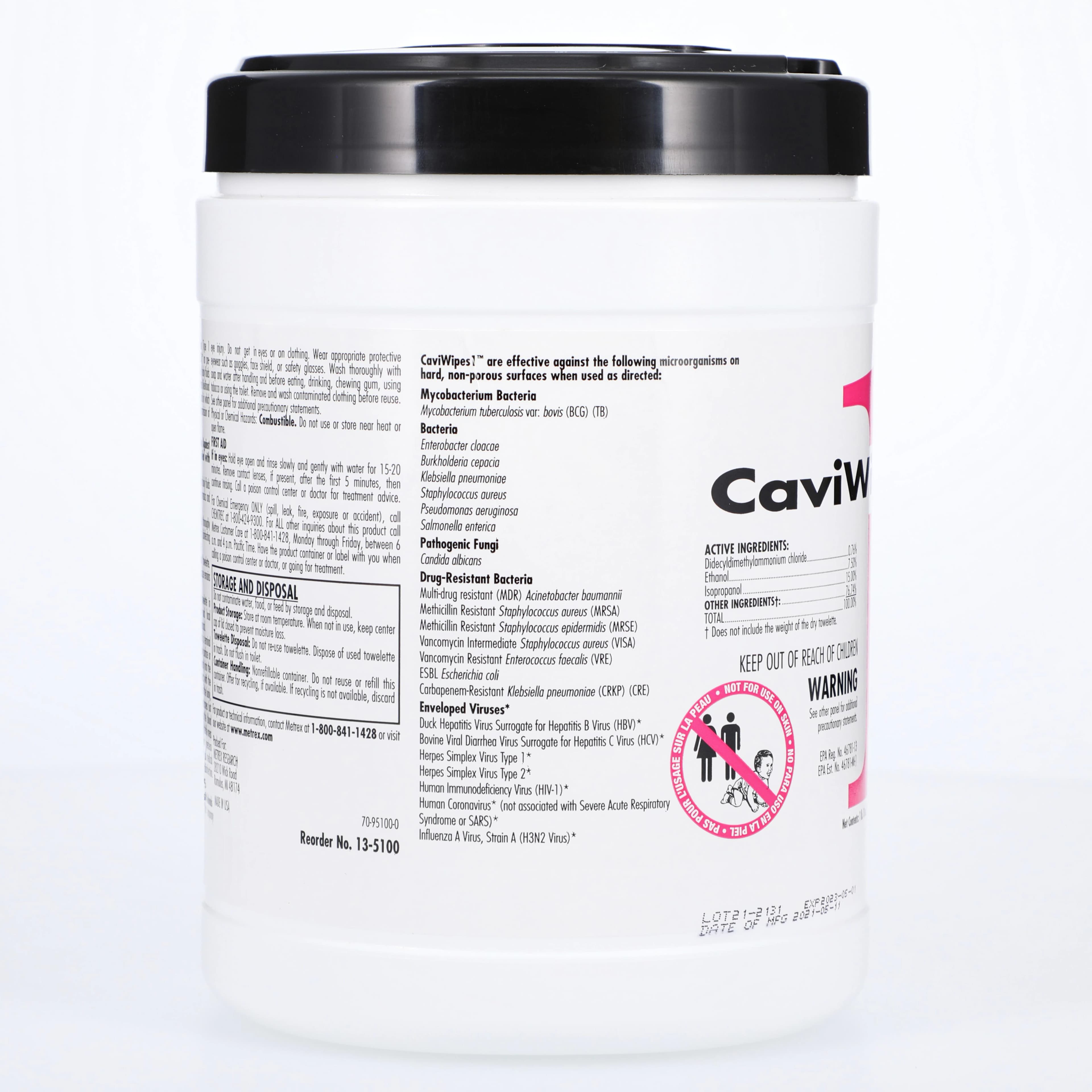 CaviWipes1 Disinfectant Towelettes, Large, 6" x 6.75", 160/Canister, EPA 46781-13 thumbnail 4