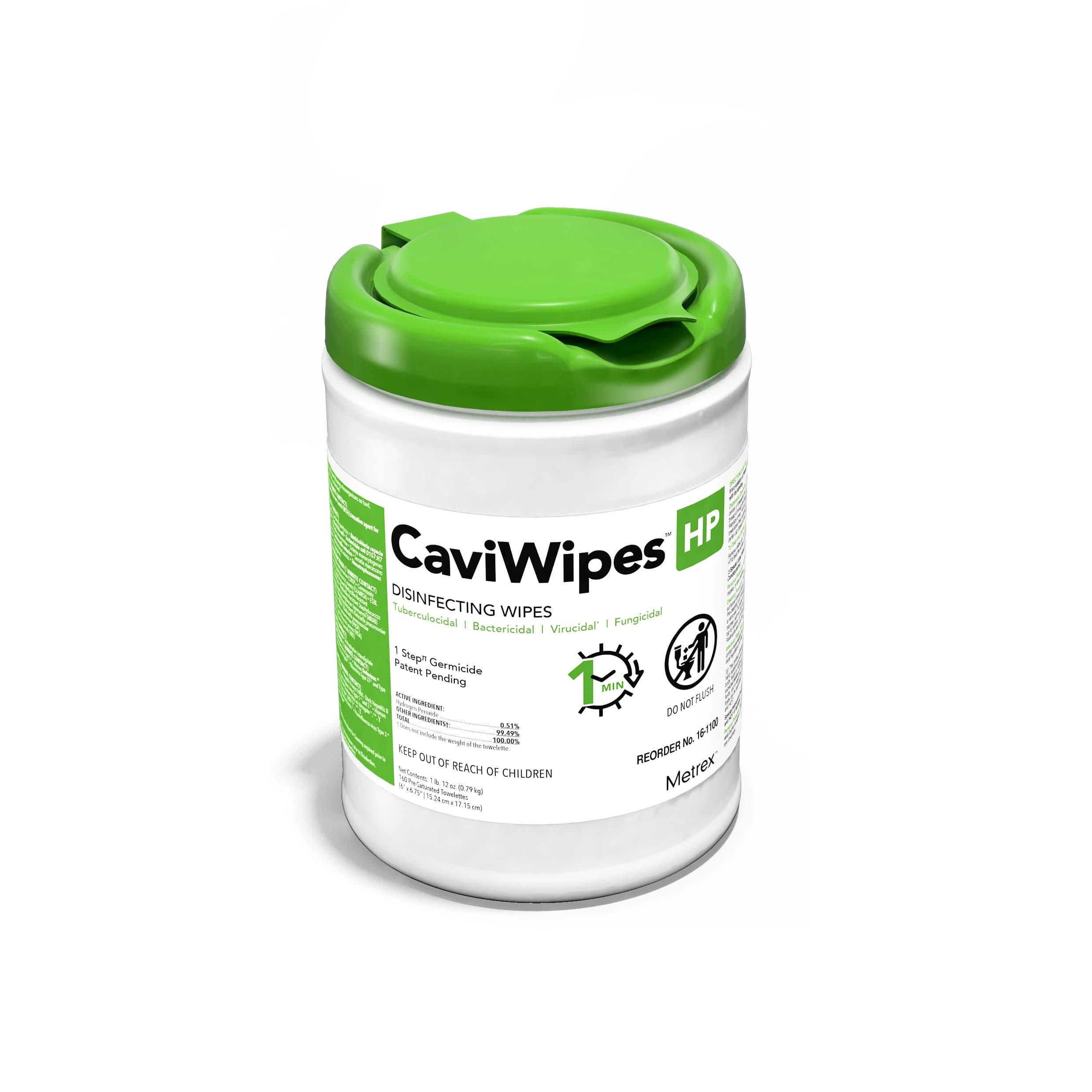CaviWipes HP Disinfectant Towelettes, 6" x 6.75", 160/Canister, 16-1100 - CaviWipes HP (6" x 6.75") 160/Can - Image 1