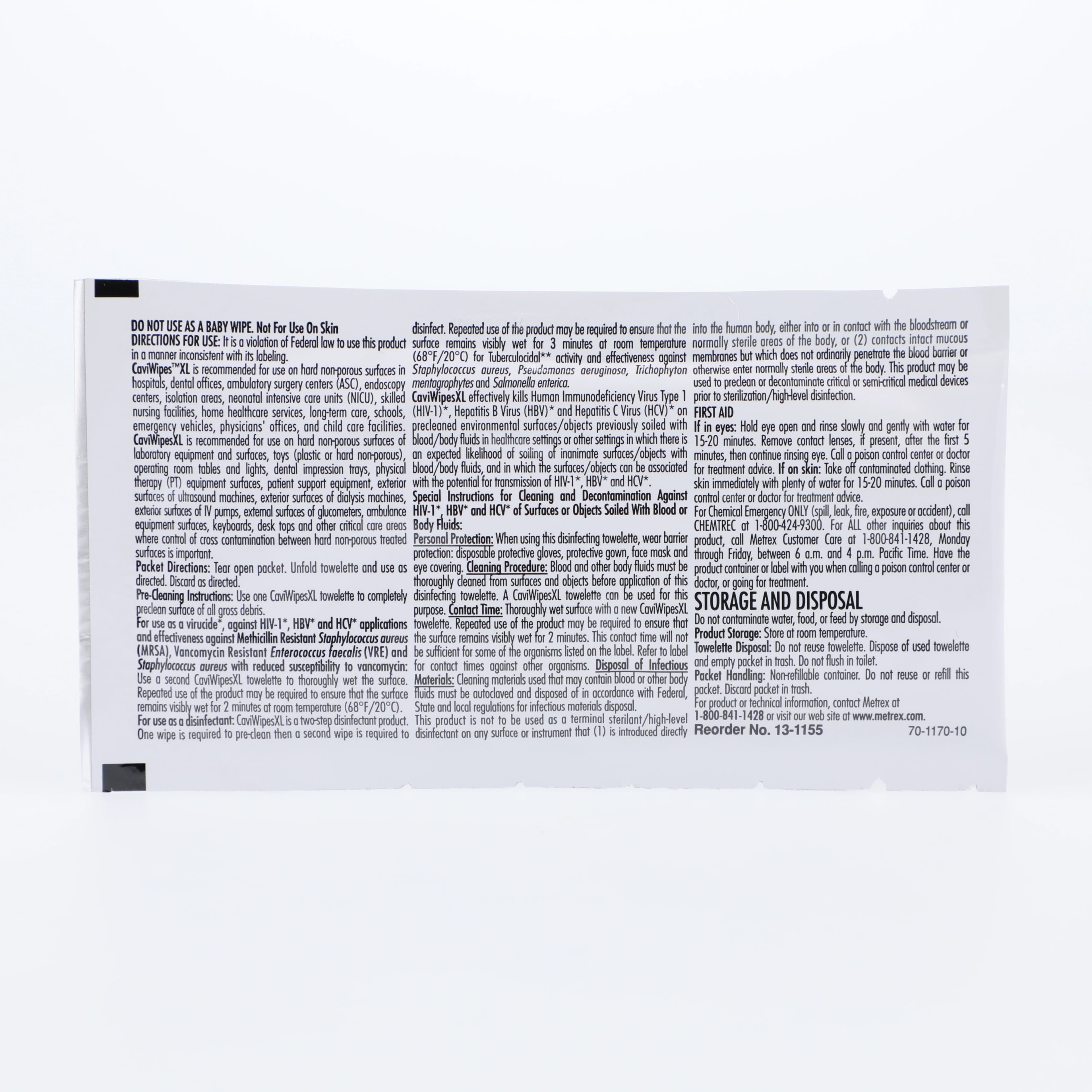 CaviWipes XL Disinfecting Towelettes, 9" x 12", Individually Wrapped, 50/Box thumbnail 7