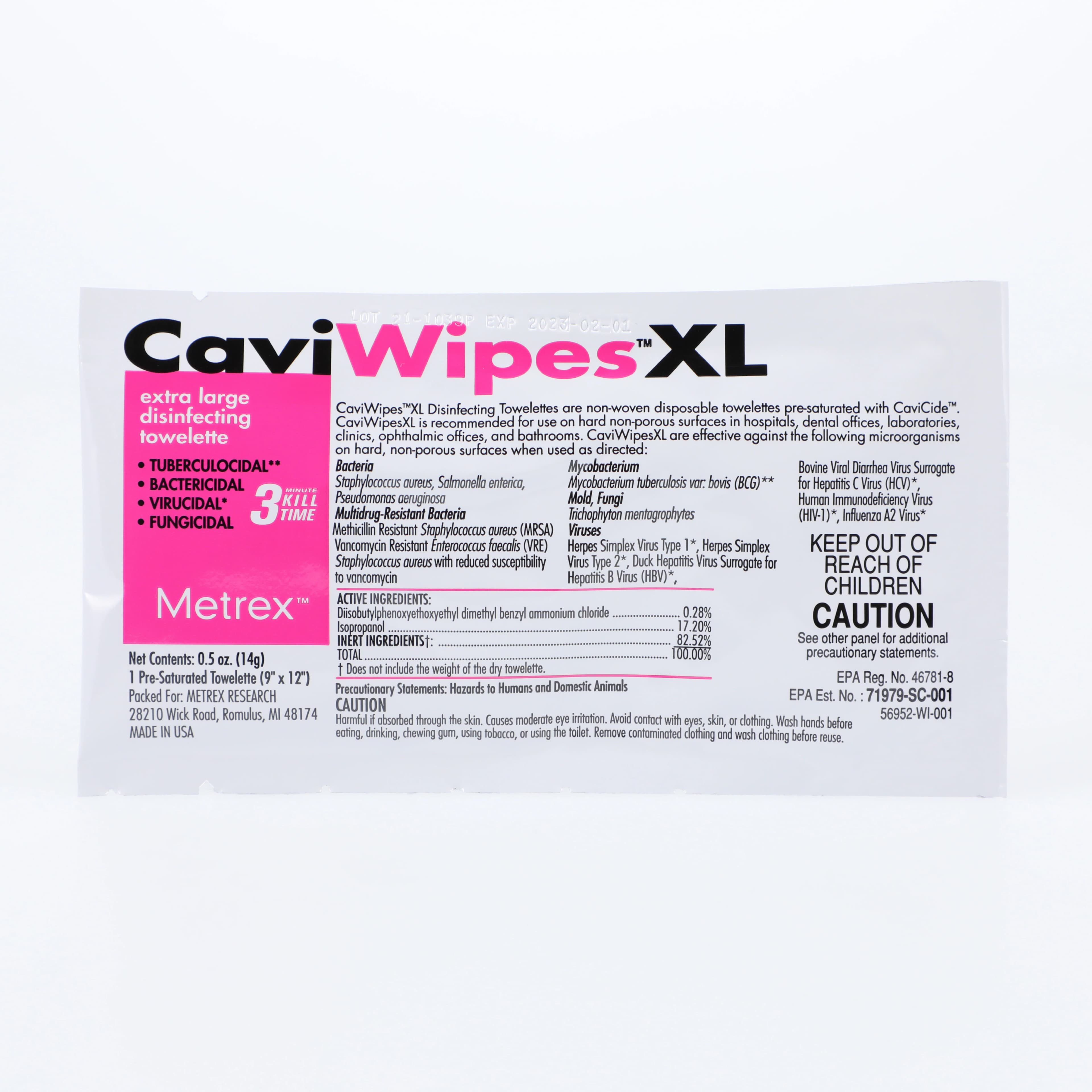 CaviWipes XL Disinfecting Towelettes, 9" x 12", Individually Wrapped, 50/Box thumbnail 6
