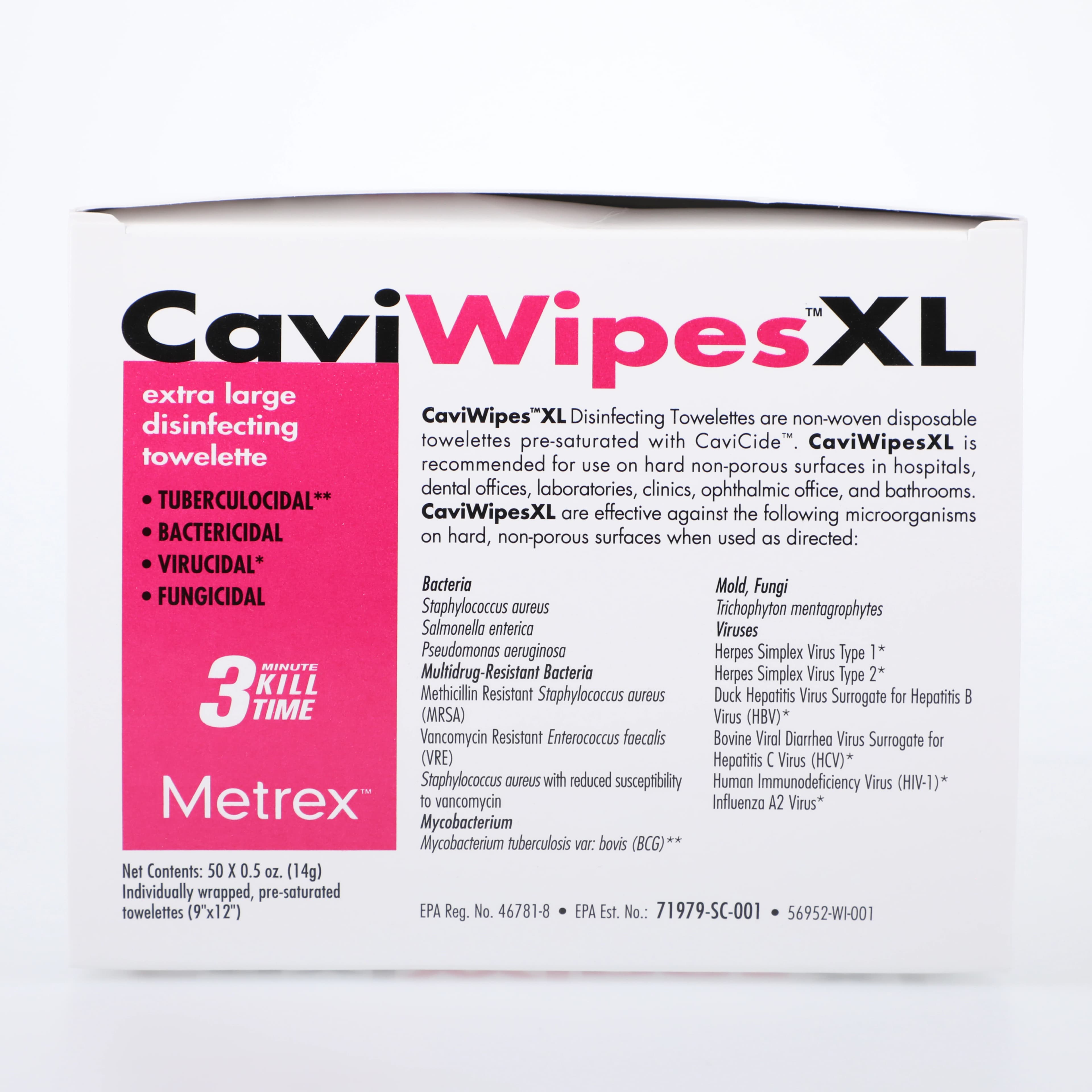 CaviWipes XL Disinfecting Towelettes, 9" x 12", Individually Wrapped, 50/Box thumbnail 2