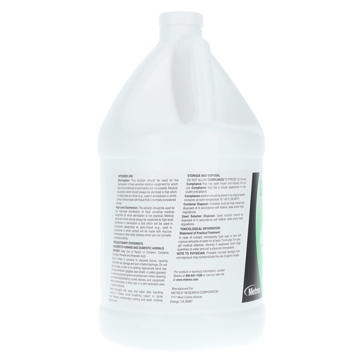 Metrex Compliance Instrument Sterilant & High-Level Disinfectant, Hydrogen Peroxide/Peracetic Acid, 1 Gallon Bottle thumbnail 3